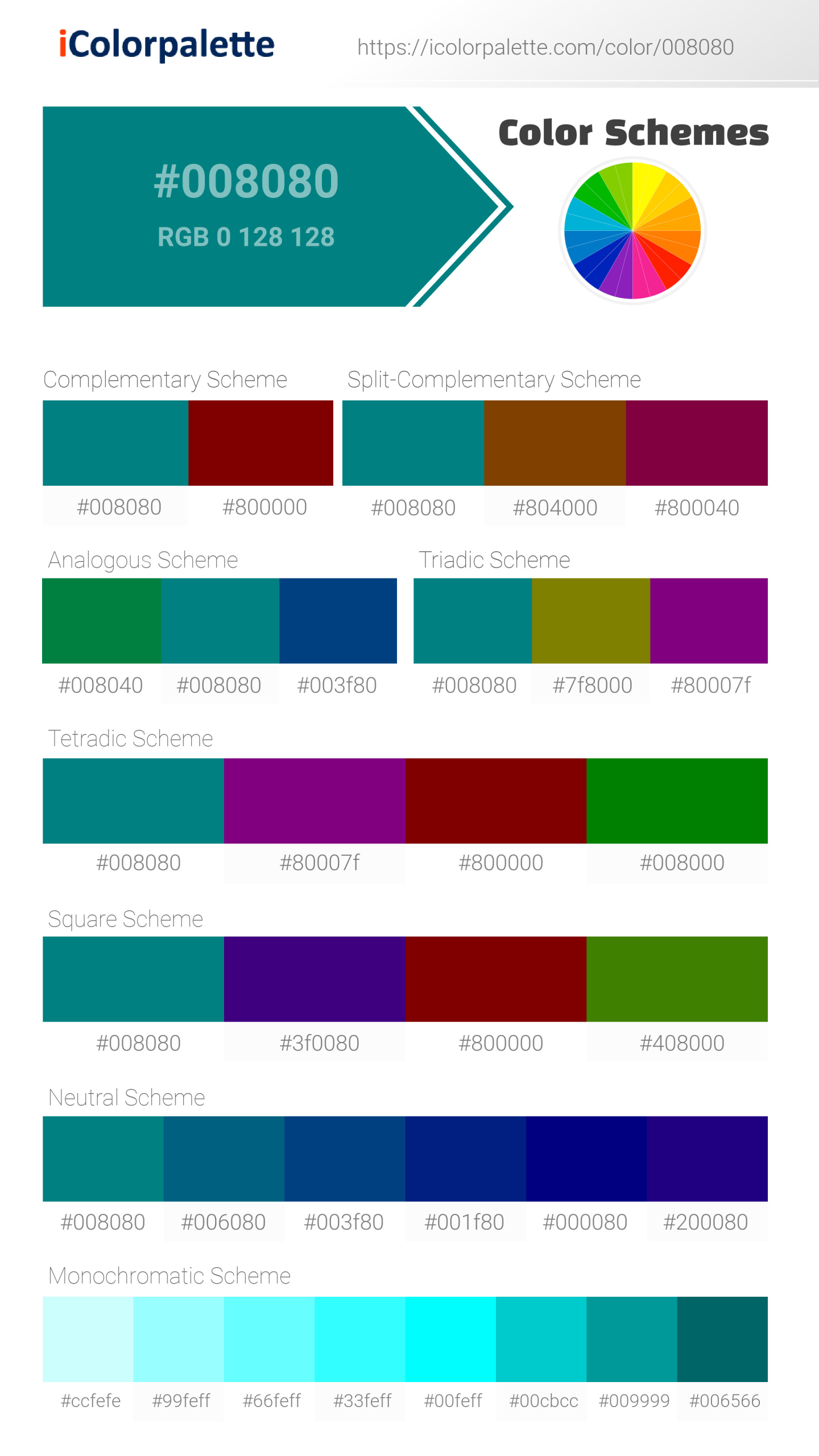 Teal information, Hsl, Rgb