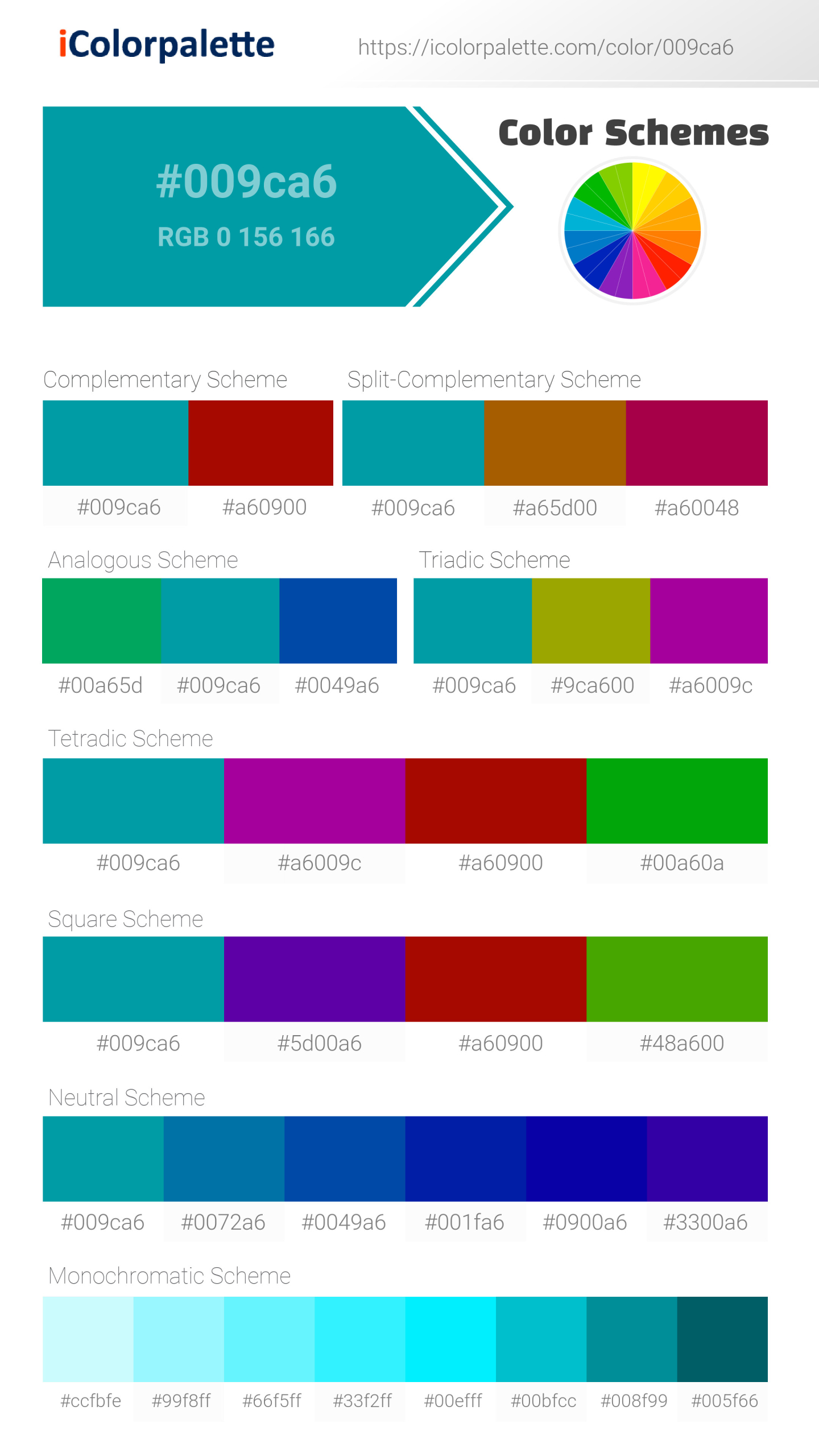 Pantone 320 C Color Hex color Code 009CA6 information Hsl Rgb