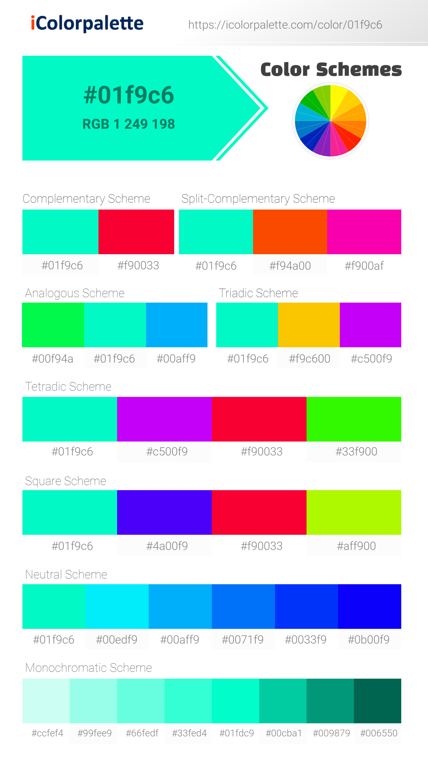 Bright Teal Color 01f9c6 information Hsl Rgb Pantone