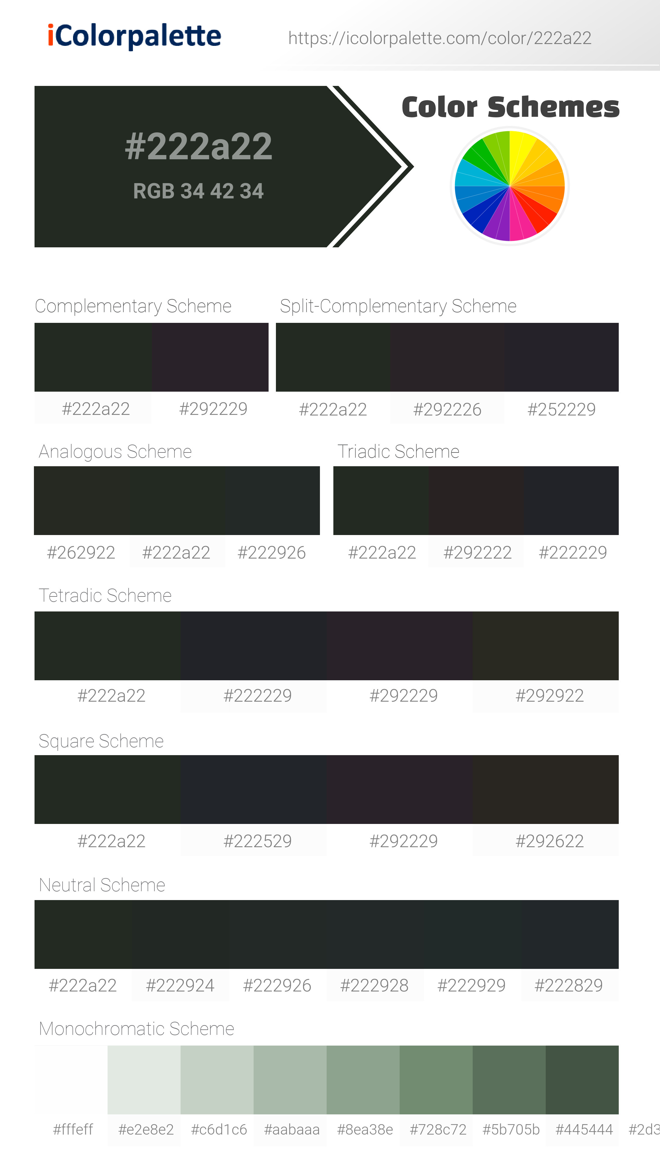 Melanite Black Green ( similar ) Color, 222a22 information, Hsl, Rgb