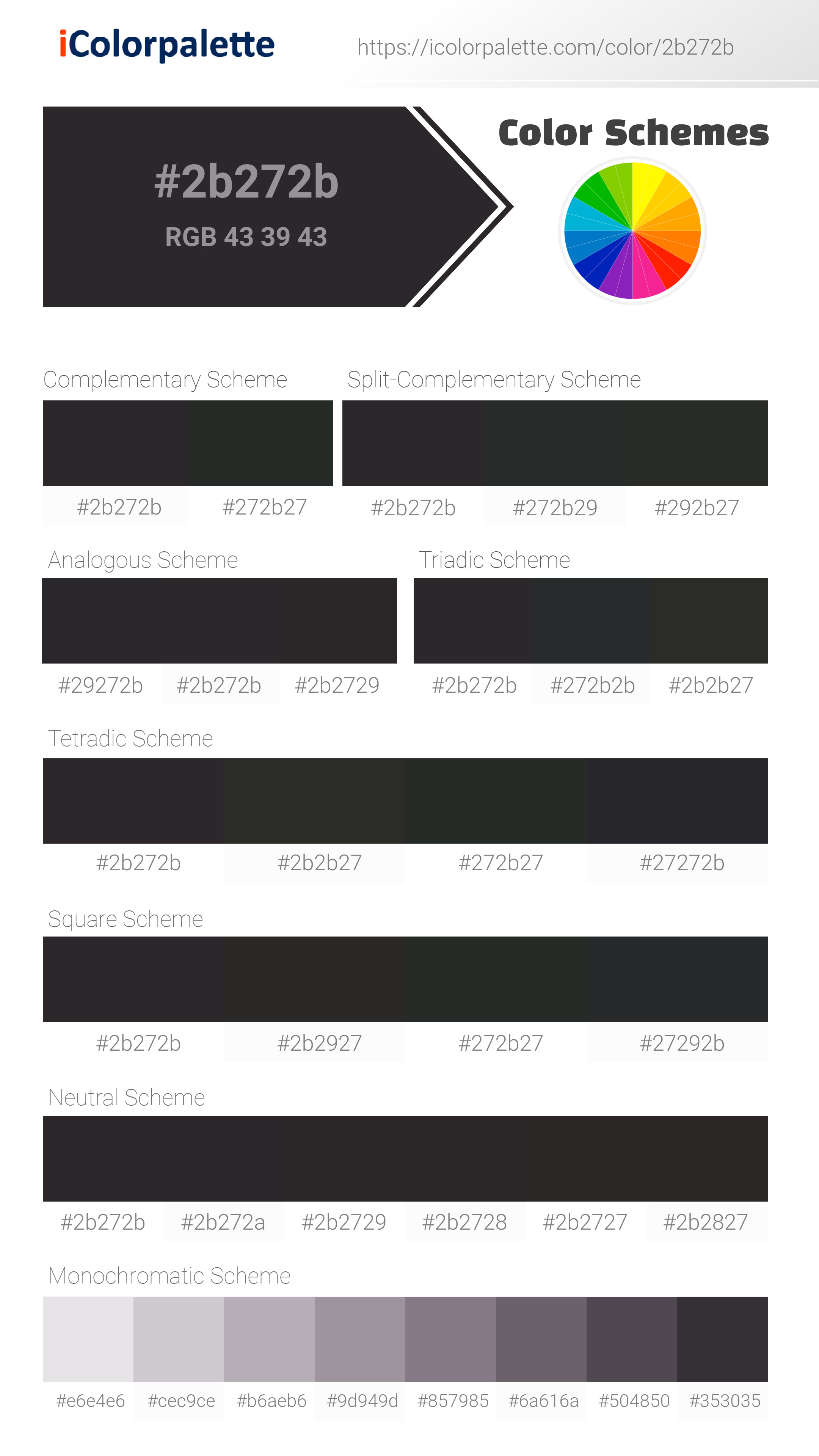 Hex Color Code 2b272b Black Onyx Color Information Hsl Rgb Pantone