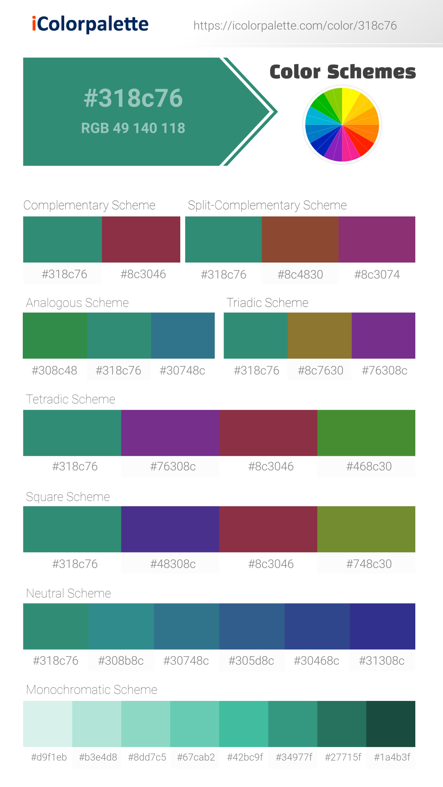 新品パントーンカラーチャート Pantone 8725 C Color | Hex color Code #318C76 information