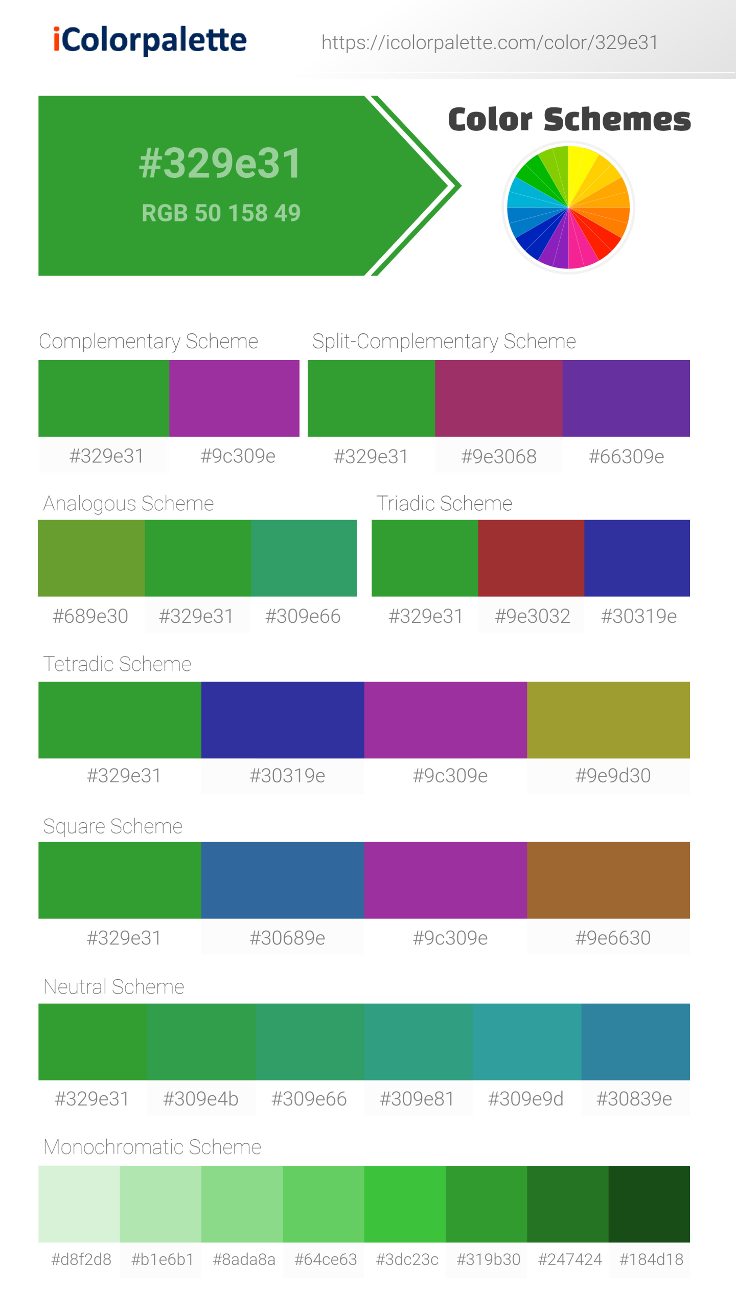 Hex Color Code #329e31 | Pantone 2423 Cp color information | Hsl | Rgb