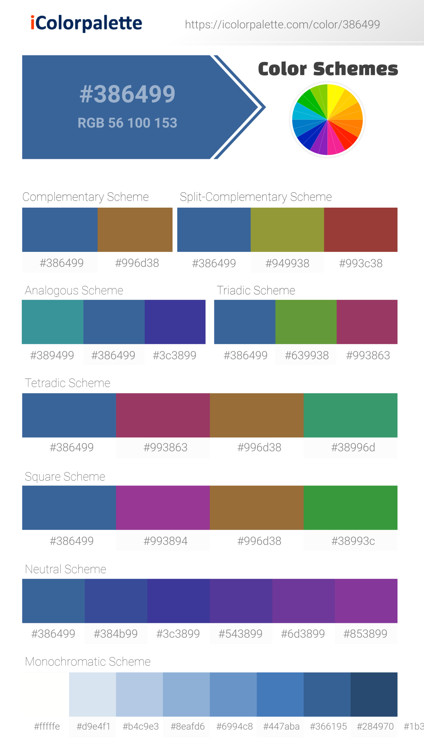 Hex Color #386499 information | Hsl | Rgb | Pantone