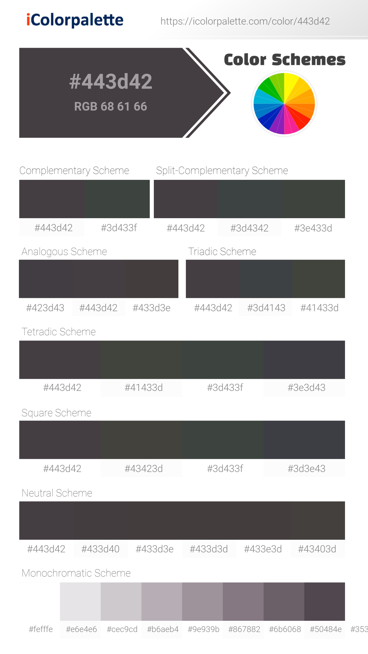 Hex Color #443d42 information | Hsl | Rgb | Pantone