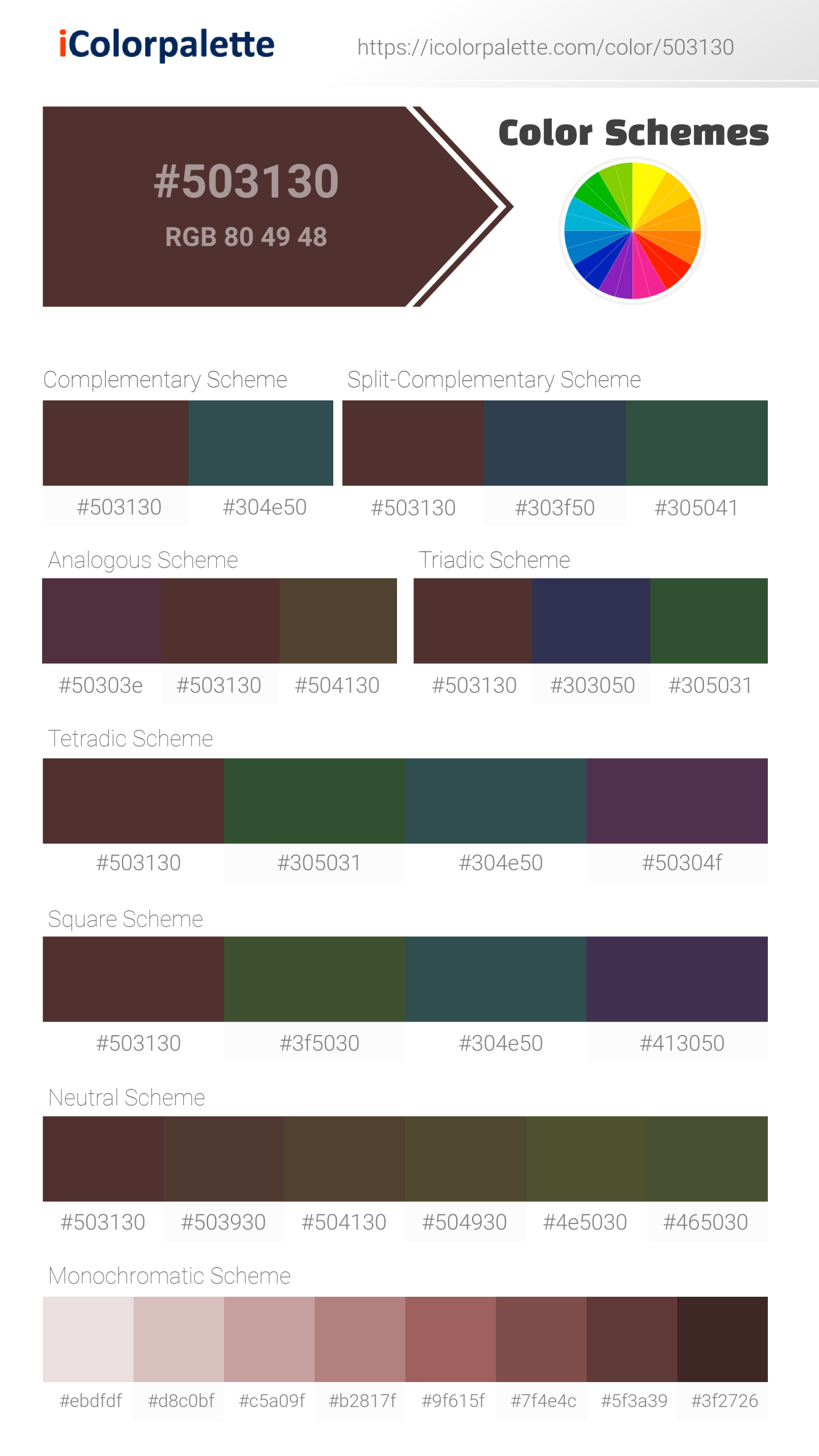 Hex Color #503130 | Printing Match PANTONE 19-1317 TCX | Color ...