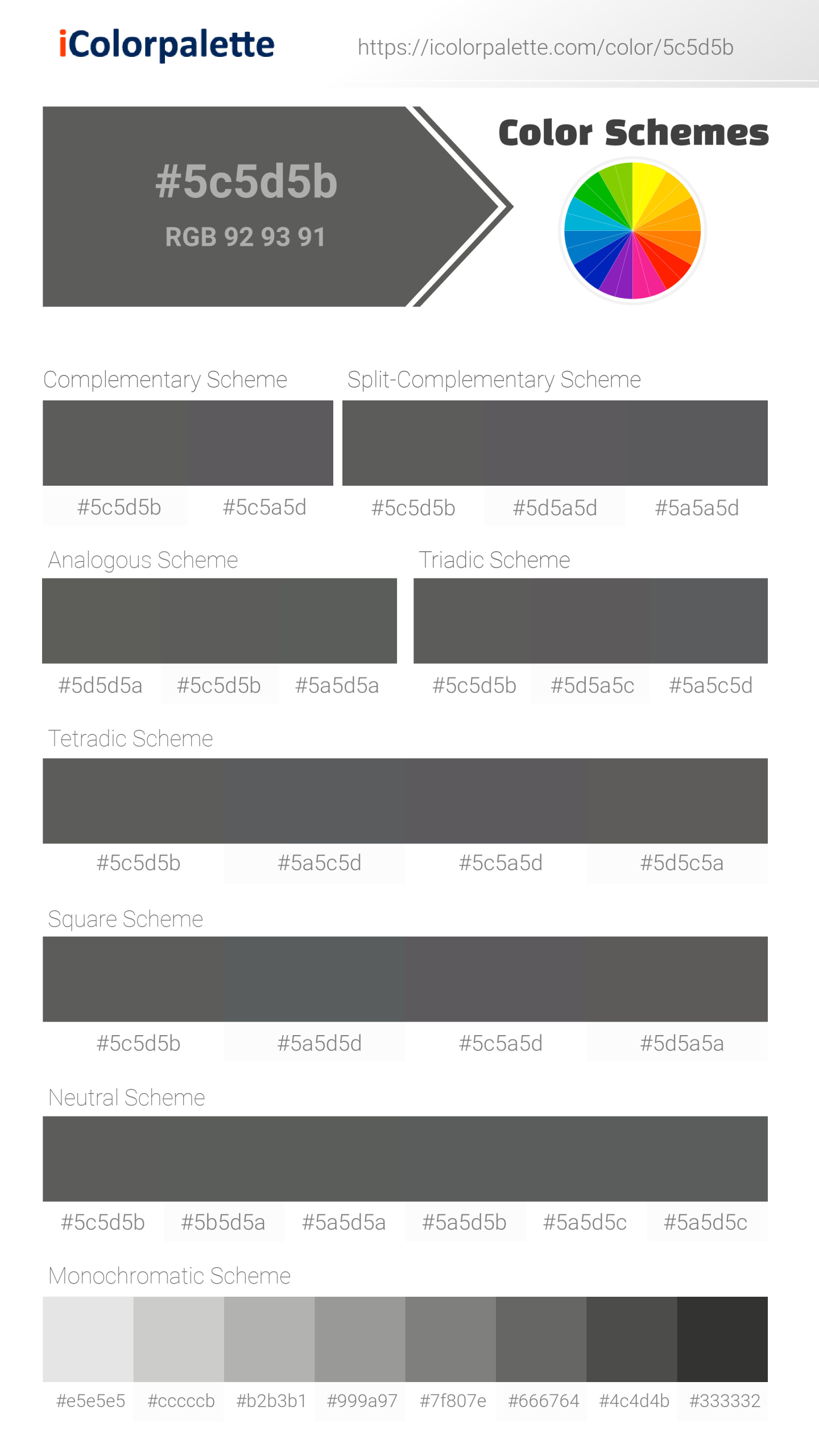 Pantone 180306 Tcx Gunmetal Color Hex color Code 5C5D5B information