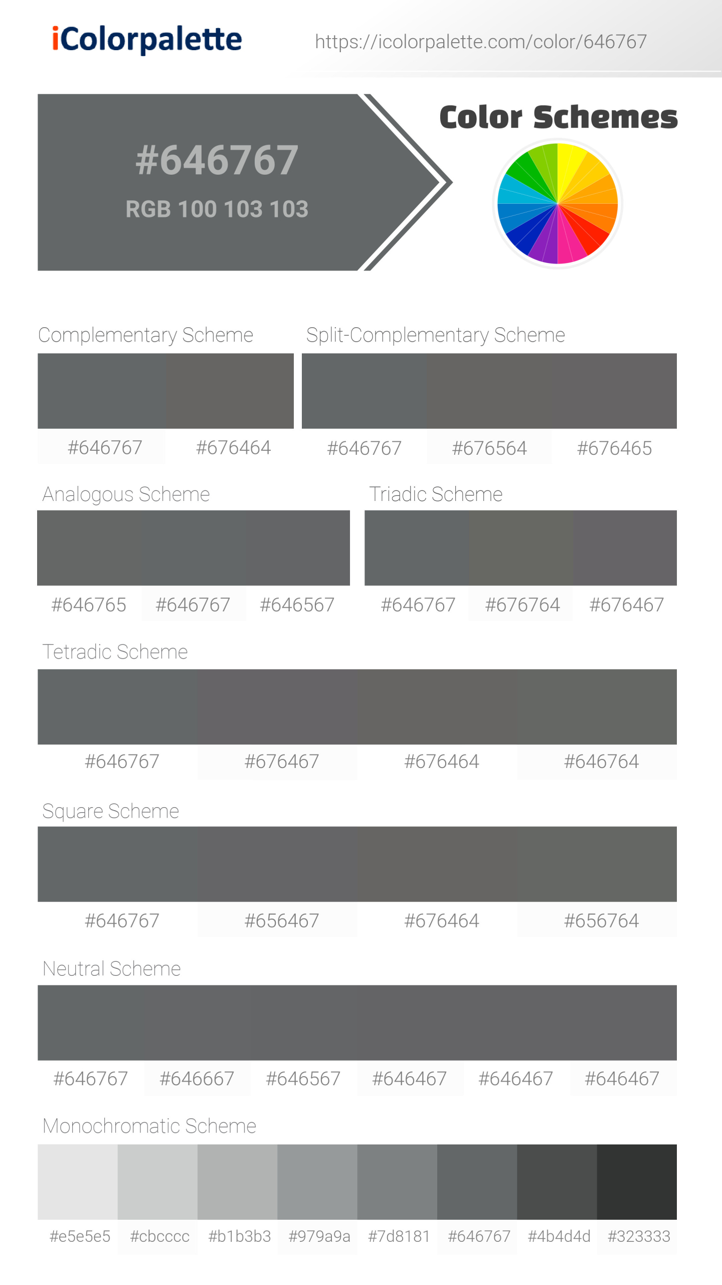 Pointed Rock Color | 646767 information | Hsl | Rgb | Pantone