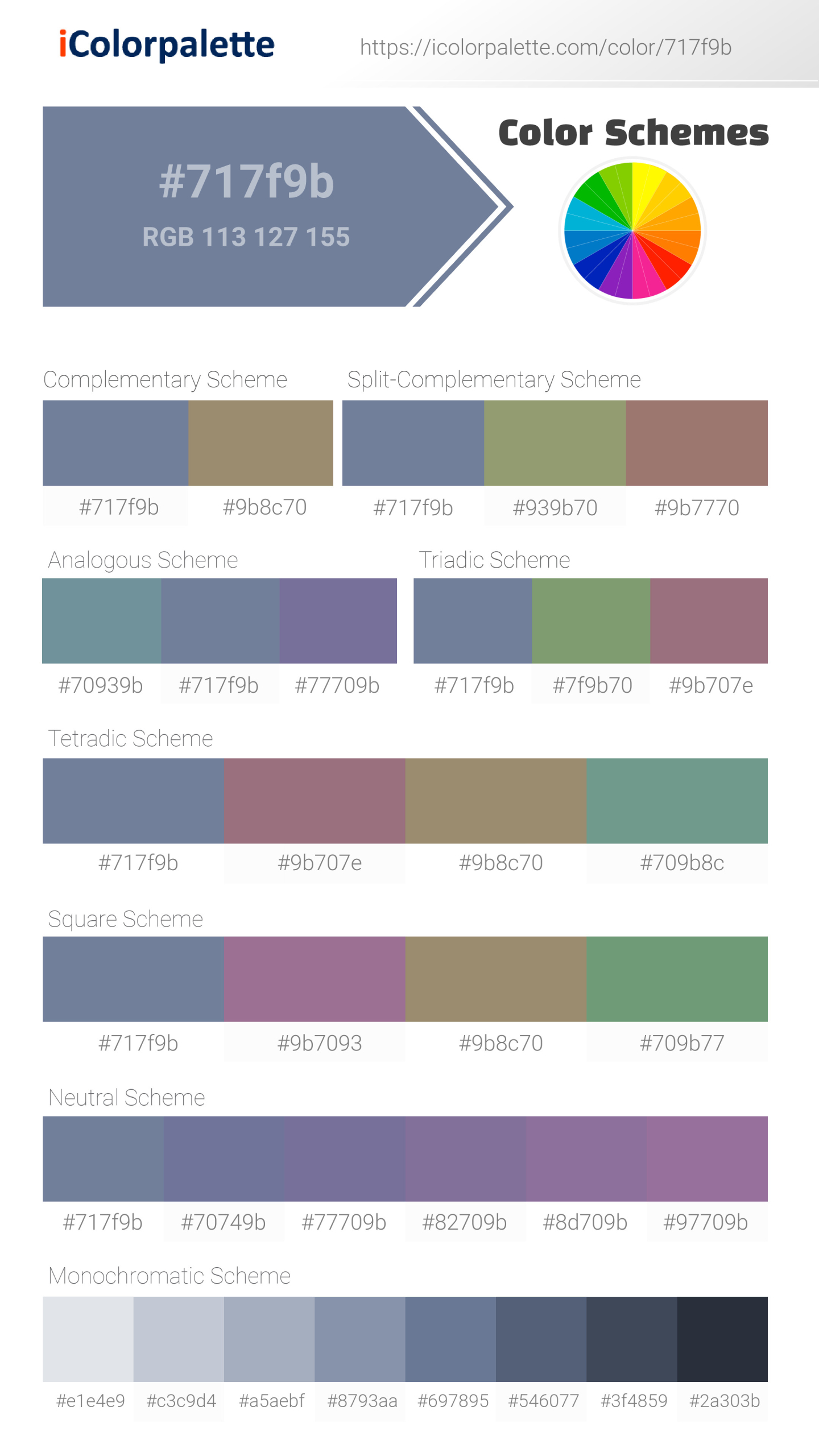 Pantone 173918 Tcx Country Blue Color Hex color Code 717F9B information Hsl Rgb Pantone