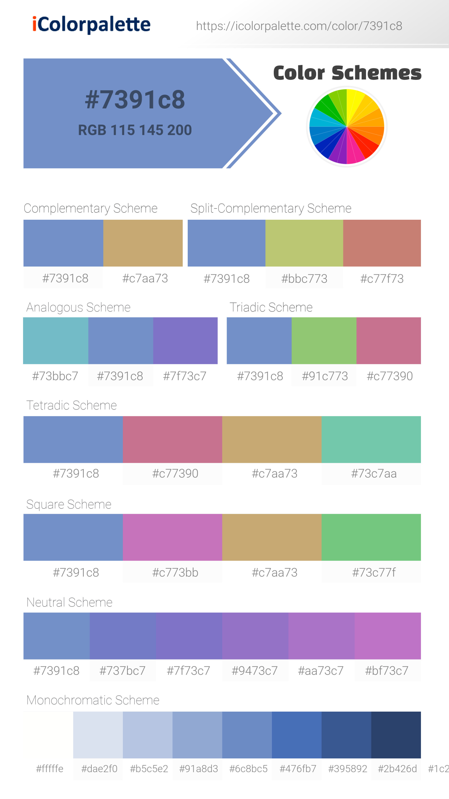 Pantone 164031 Tcx Cornflower Blue Color Hex color Code 7391c8