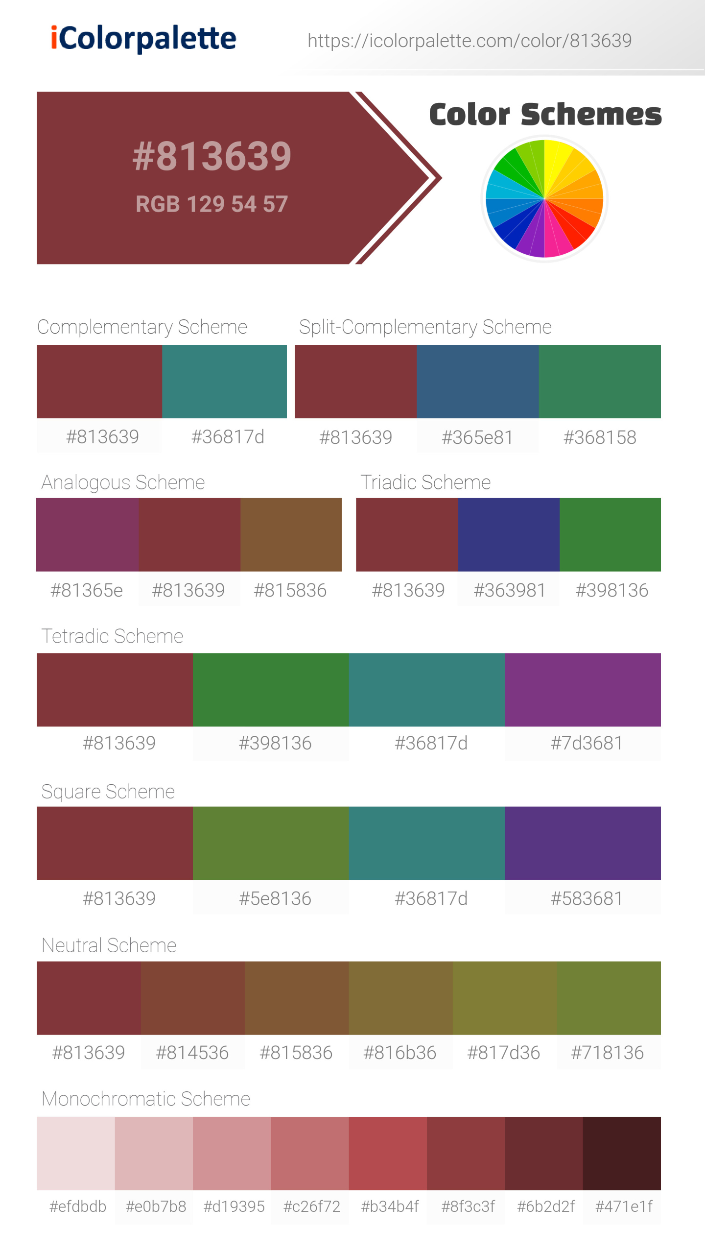 Pantone 19-1532 Tcx Rosewood Color | Hex color Code #813639
