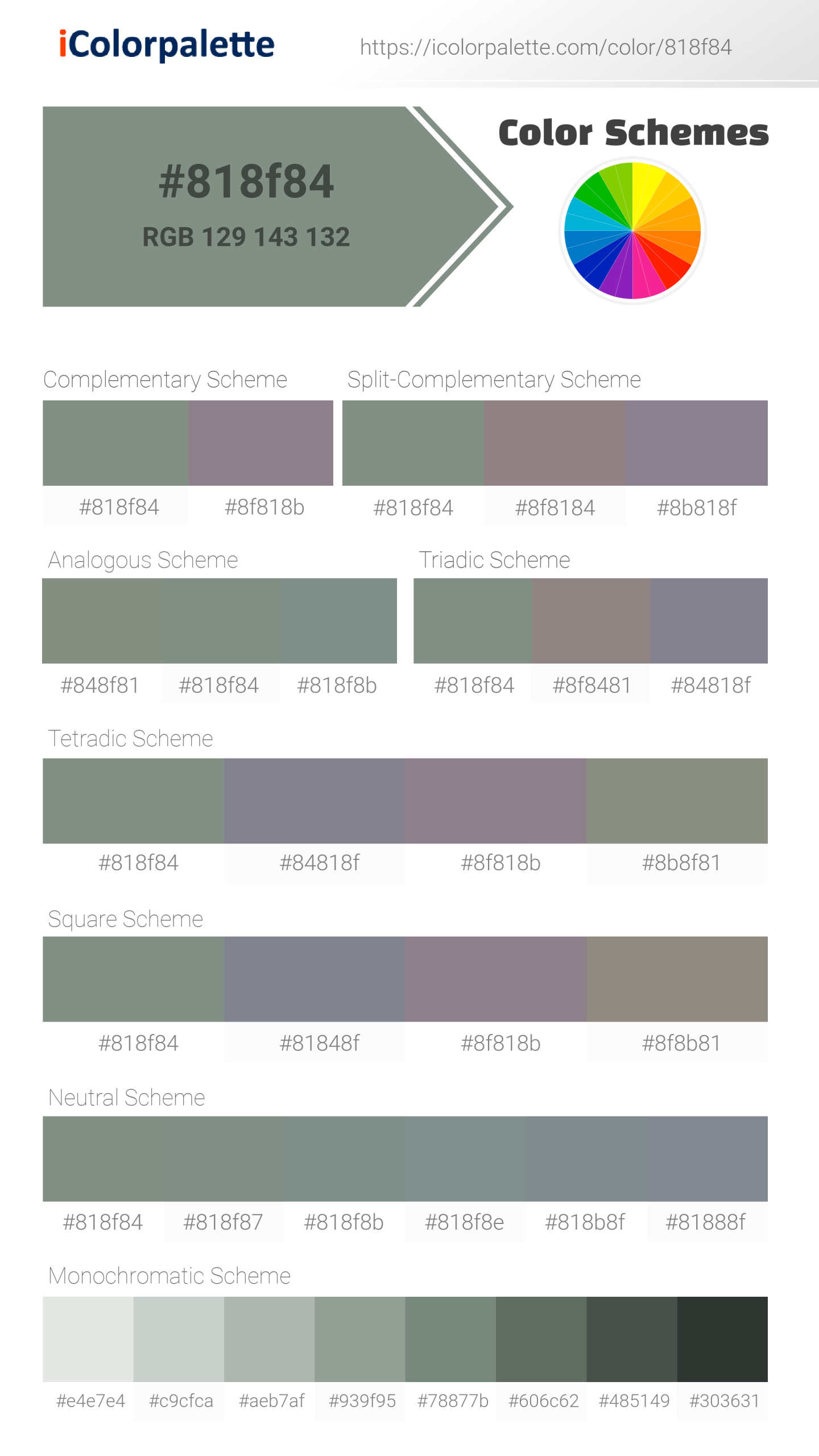 Pantone 165807 Tcx Lily Pad Color Hex color Code 818f84 information