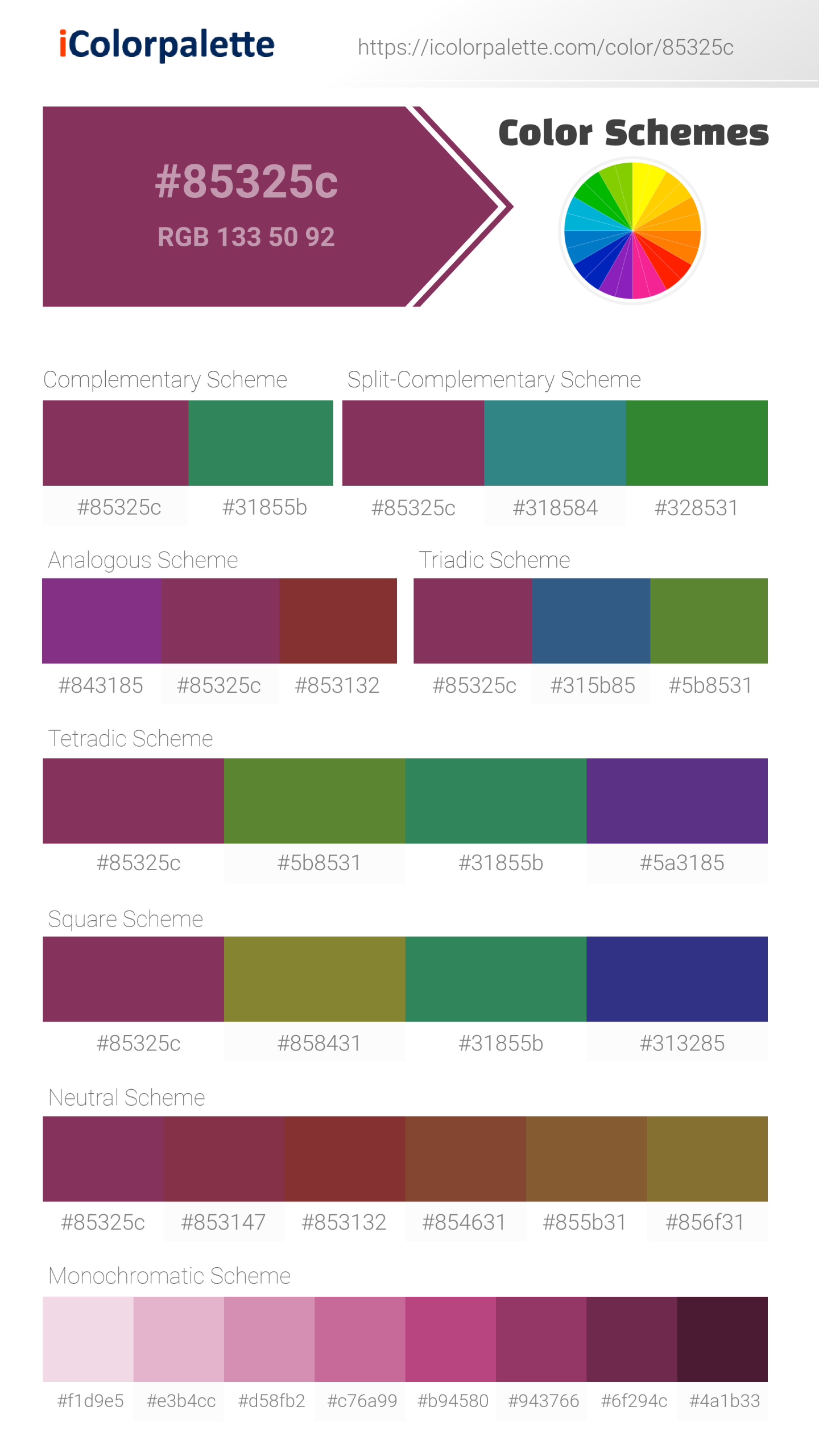Pantone 192431 Tcx Boysenberry Color Hex color Code 85325C information Hsl Rgb Pantone