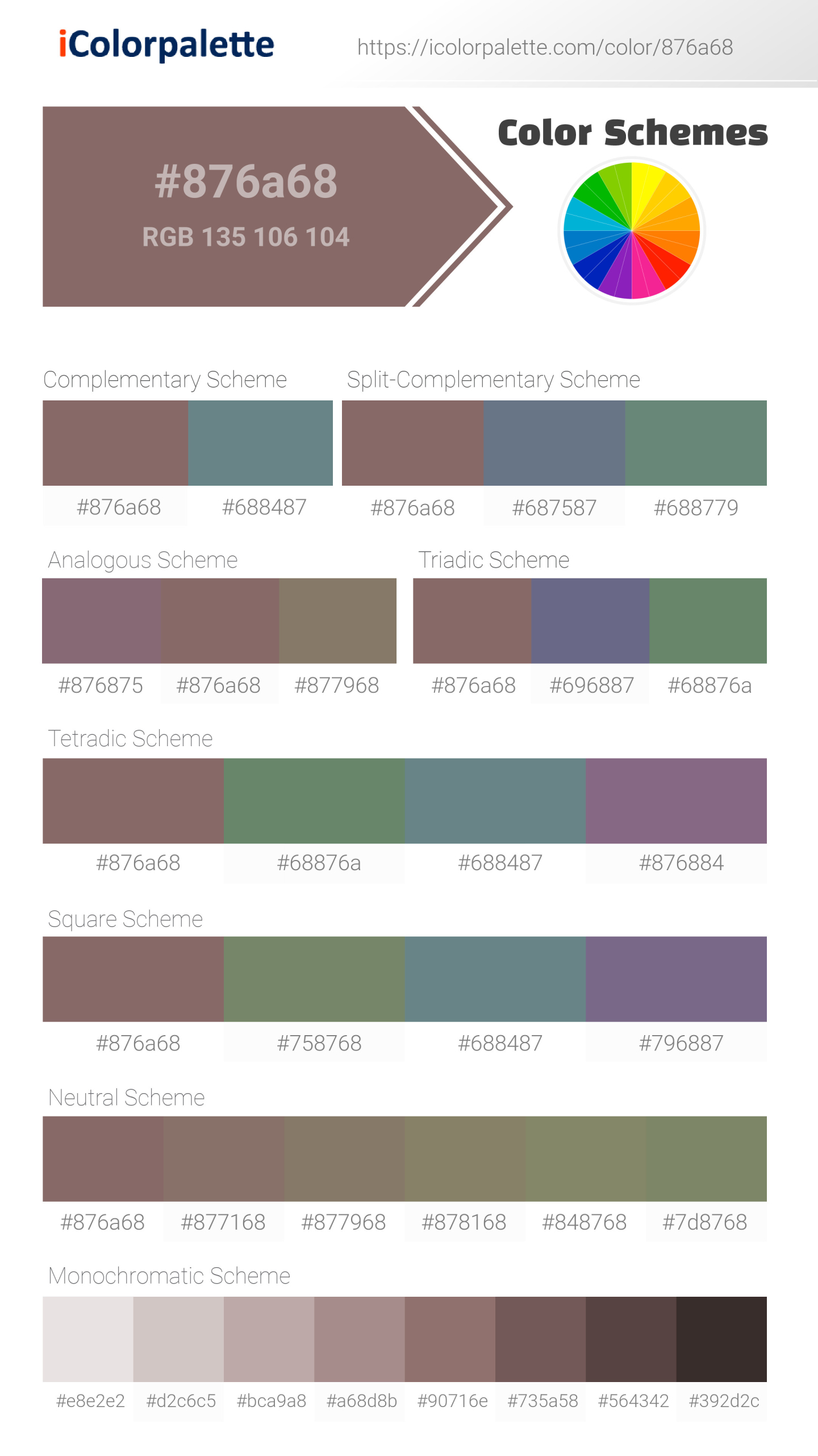 Ferra Color | 876a68 information | Hsl | Rgb | Pantone
