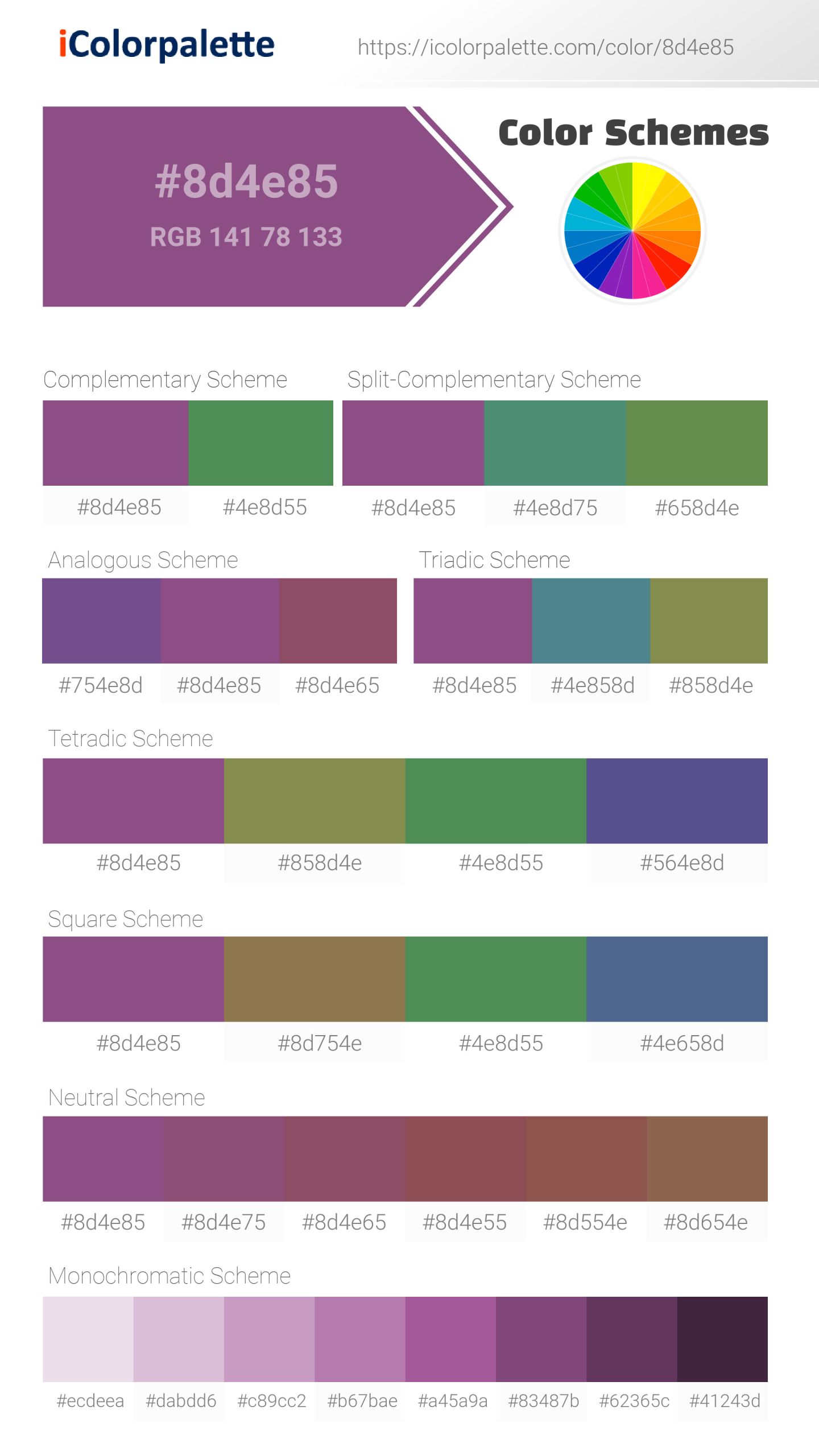 Razzmic Berry Color | 8d4e85 | Color conversion CMYK | Hsl | Rgb ...