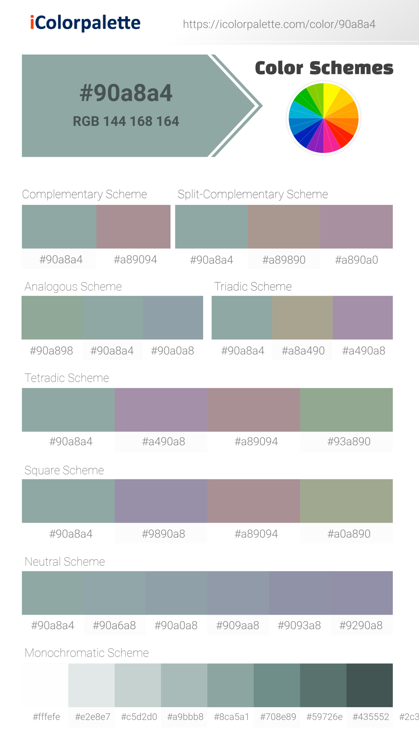 c♡ Pantone 16-5106 Tcx Blue Surf Color | Hex color Code #90a8a4
