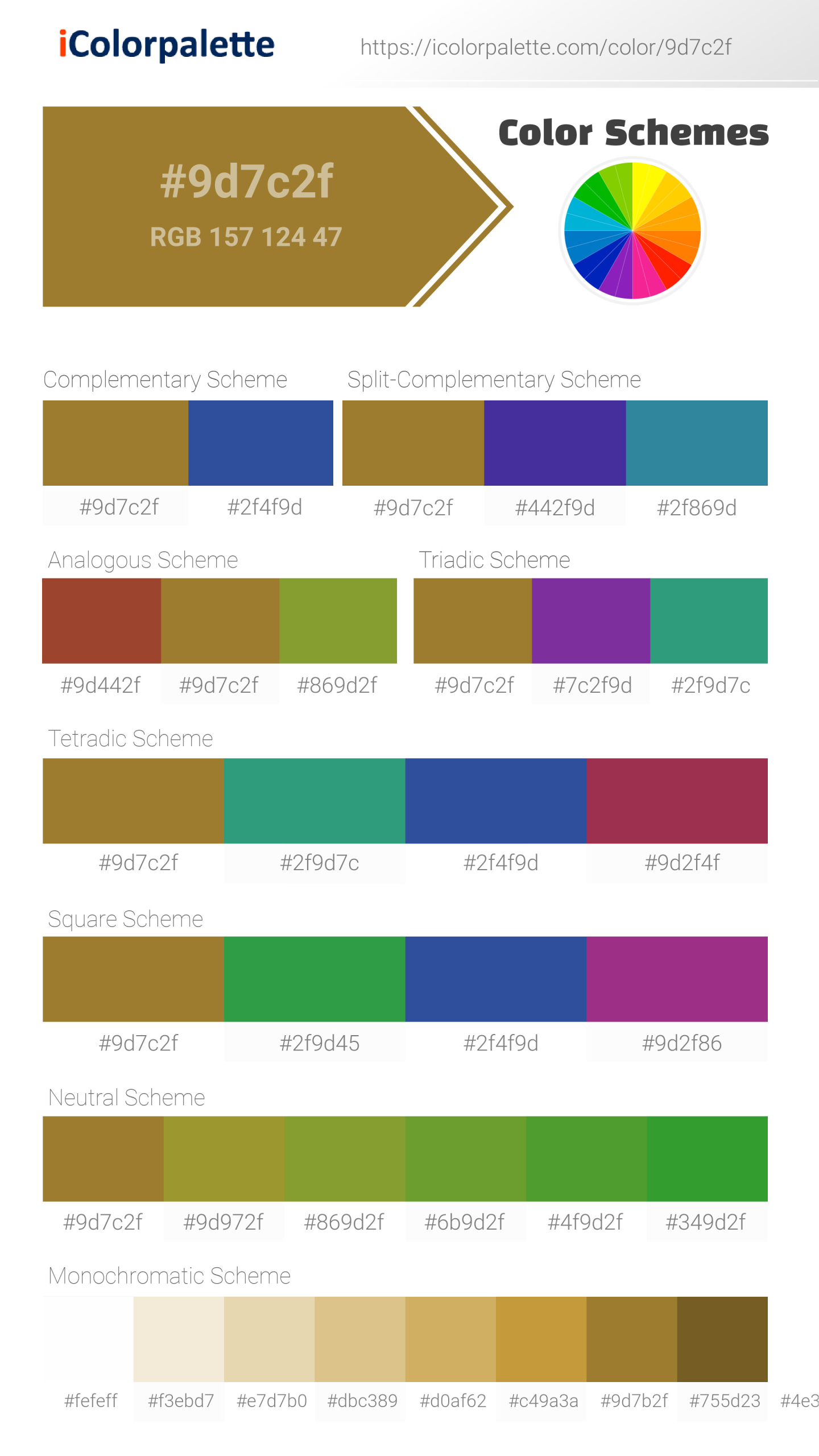 Pantone 8640 C Color | Hex color Code #9d7c2f information