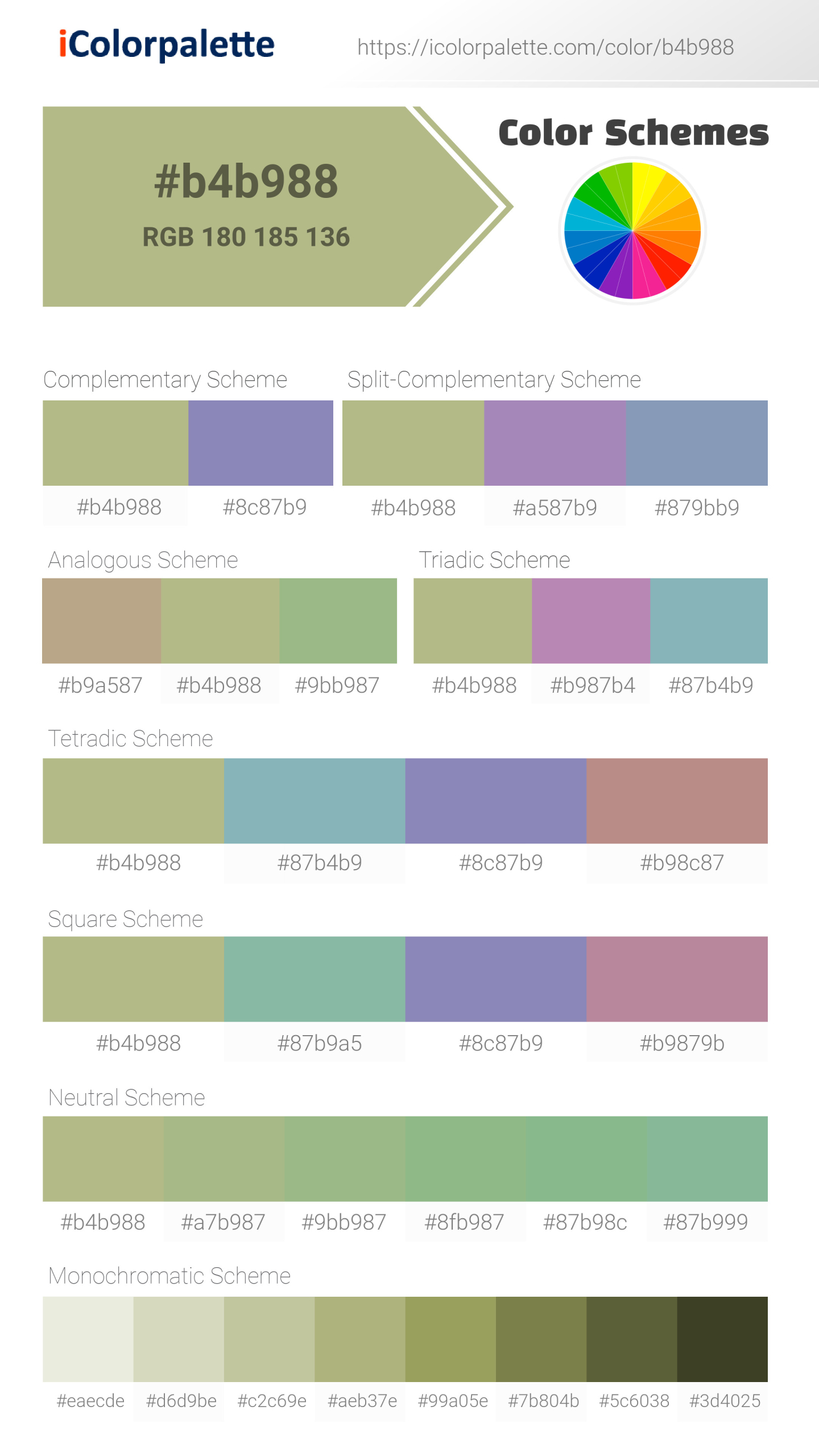 Hex Color #b4b988 information | Hsl | Rgb | Pantone