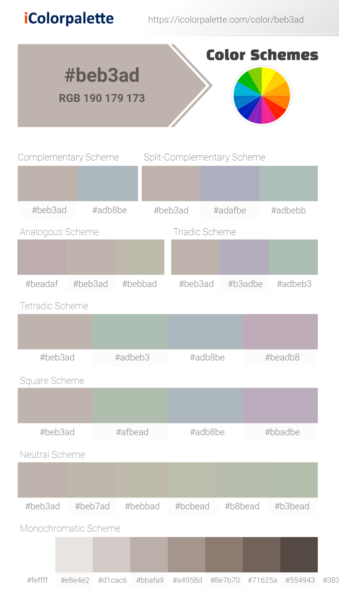 Pantone P 171-2 C Color | Hex color Code #BEB3AD information | Hsl ...