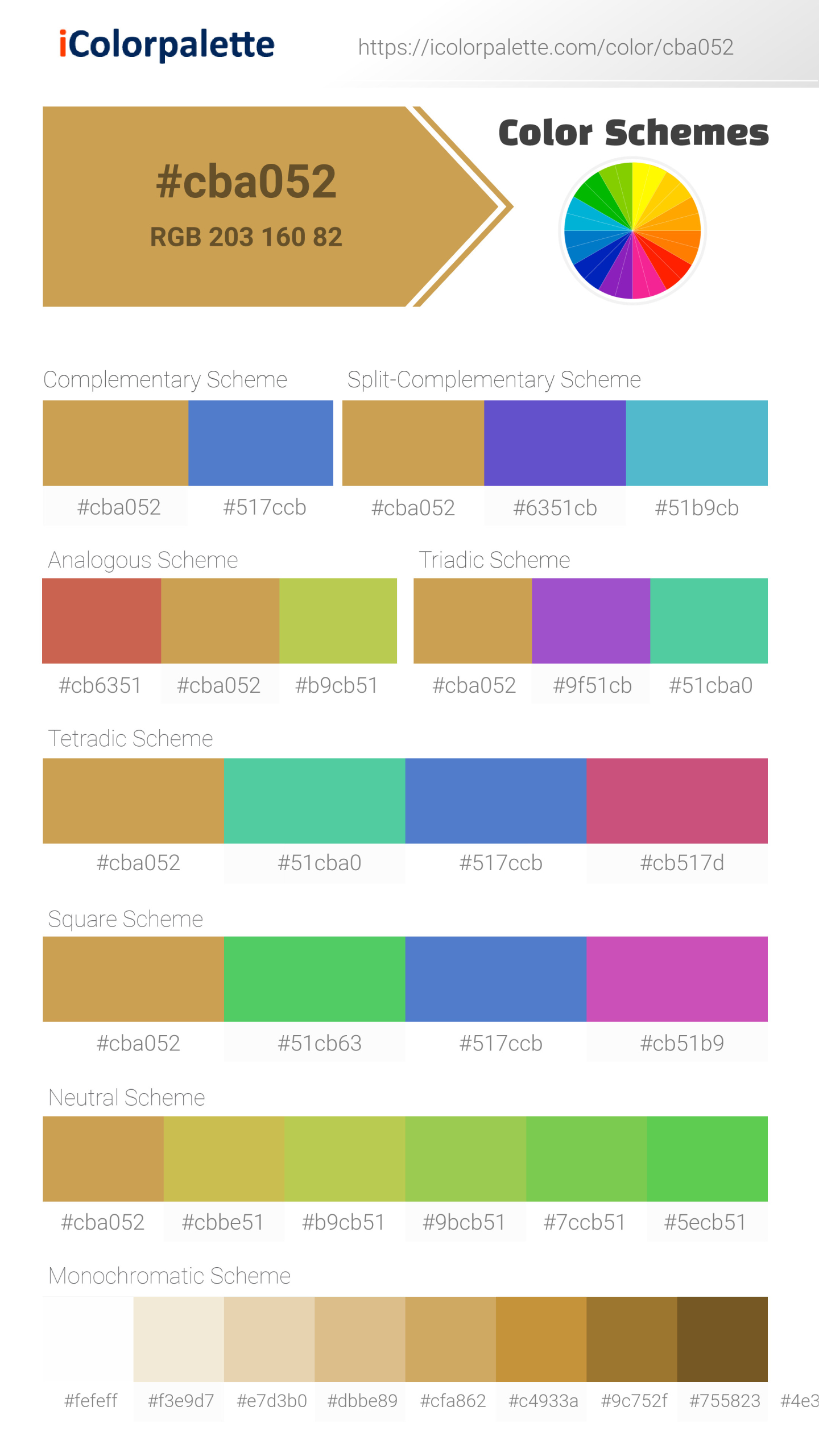 Pantone 7407 C Color, Hex color Code #CBA052 information