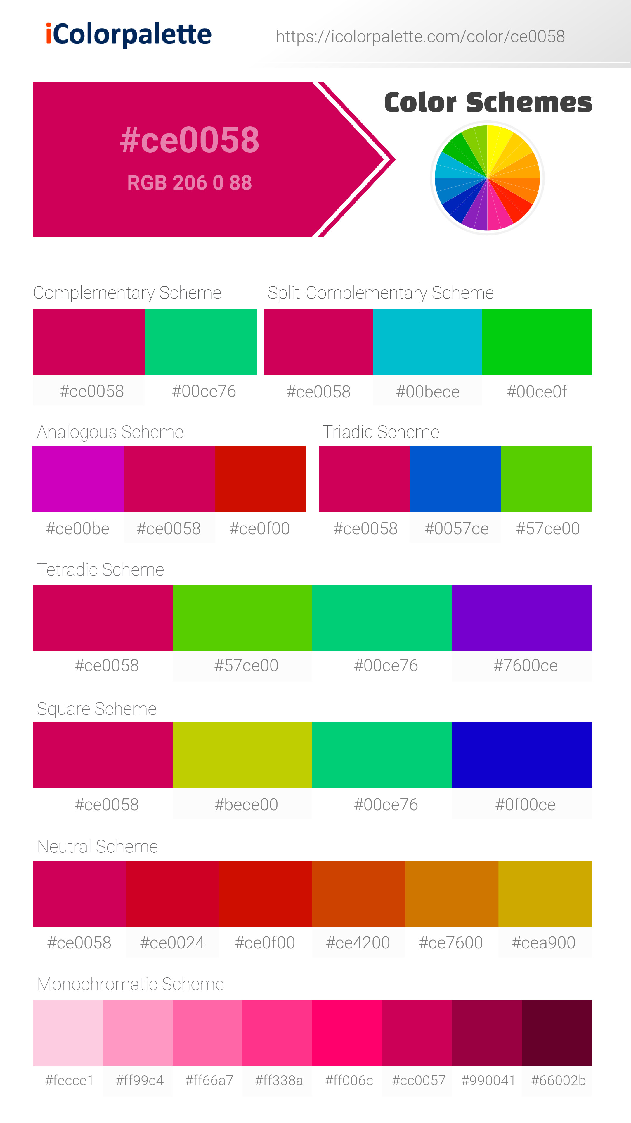 Pantone Red C Color Hex color Code #CE0058 information | Hsl | Rgb Pantone