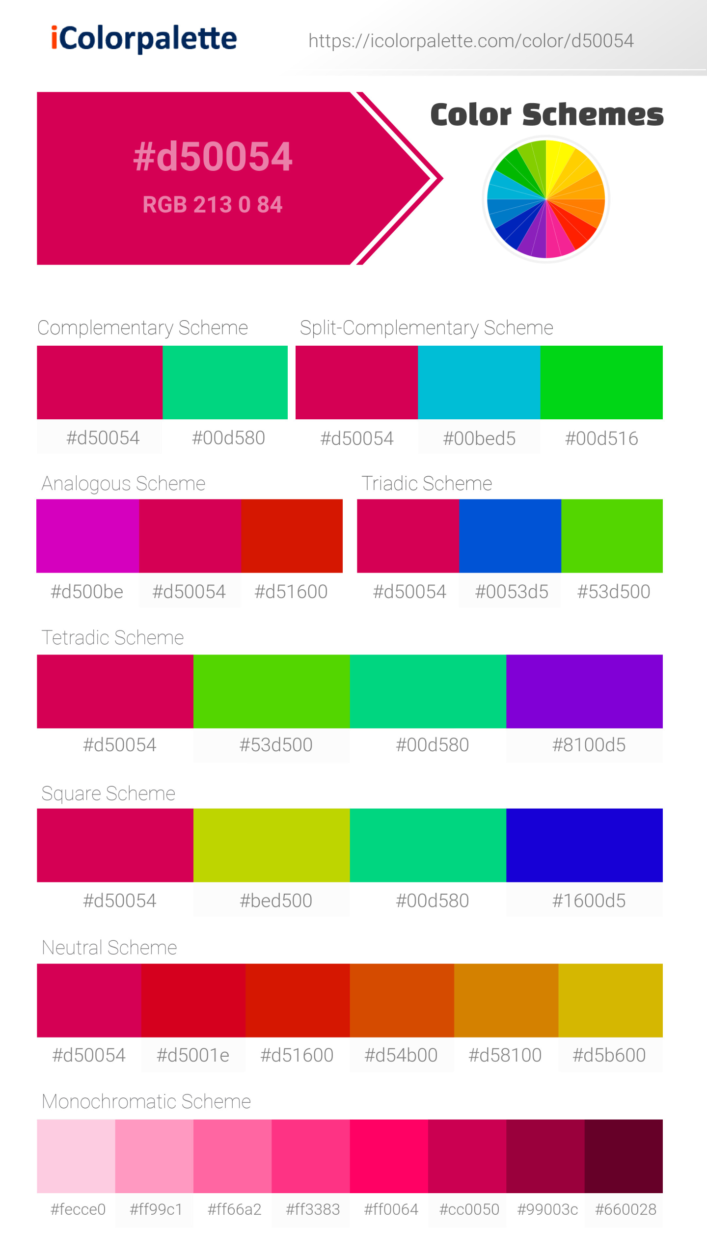 Strong Red C Color | Hex color Code #d50054 information | Hsl | Rgb ...