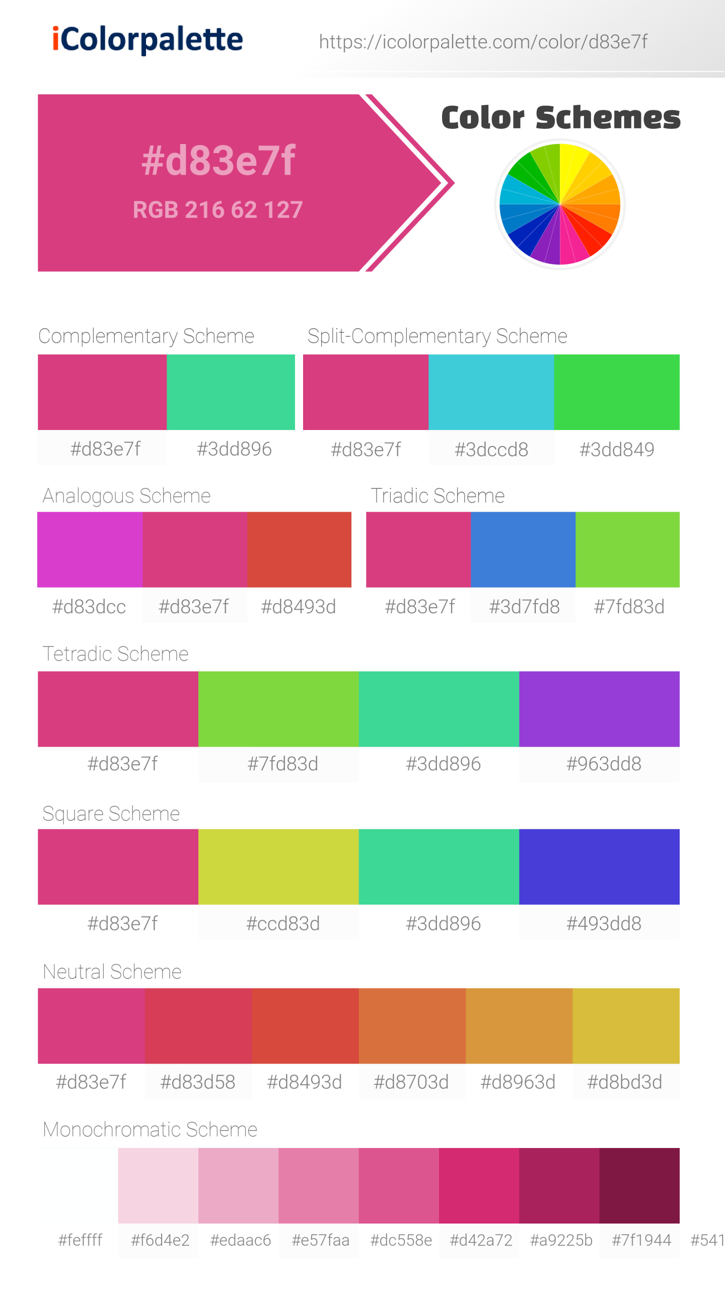 Hex Color #d83e7f information | Hsl | Rgb | Pantone