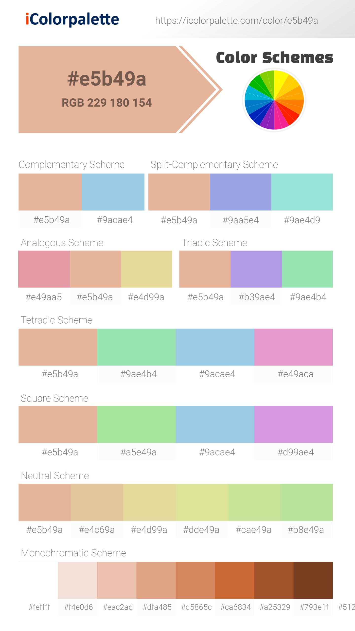 Pantone 15-1319 Tpx Almost Apricot Color, Hex color Code #E5B49A  information, Hsl, Rgb