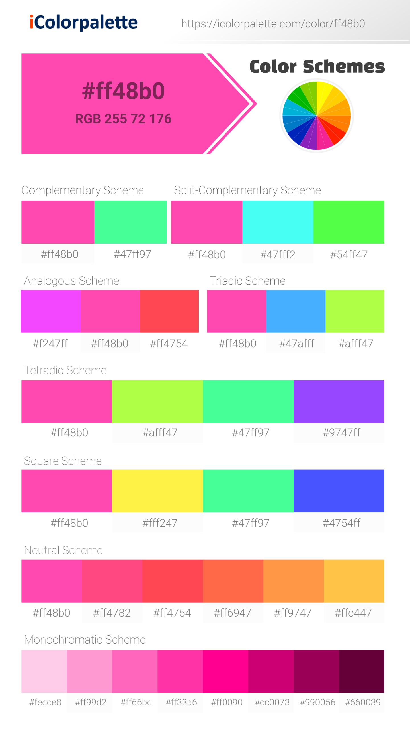 Pantone 806 U Color | Hex color Code #FF48B0 information