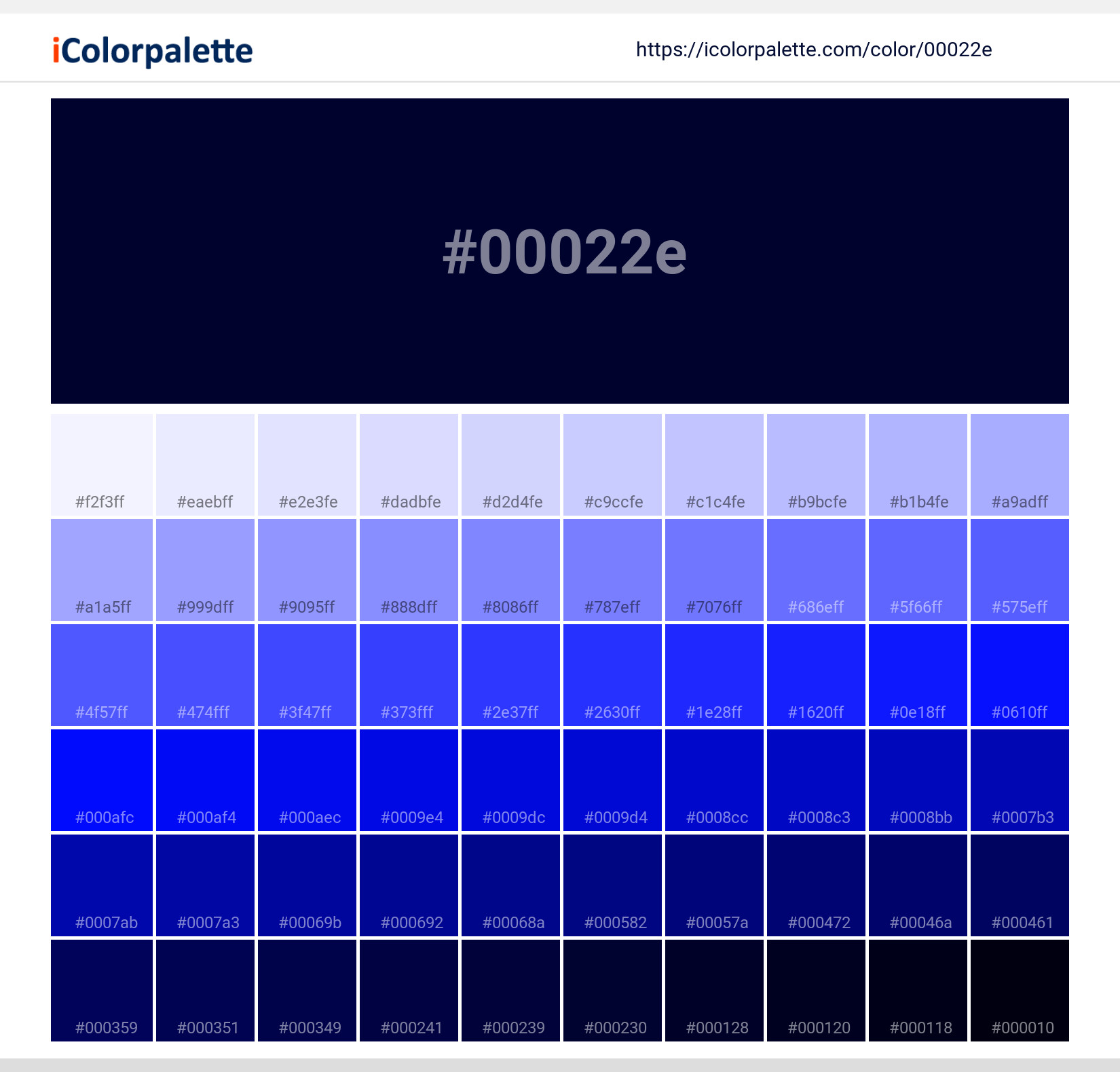 Hex Color Code #00022e | Dark navy blue color information | Hsl | Rgb