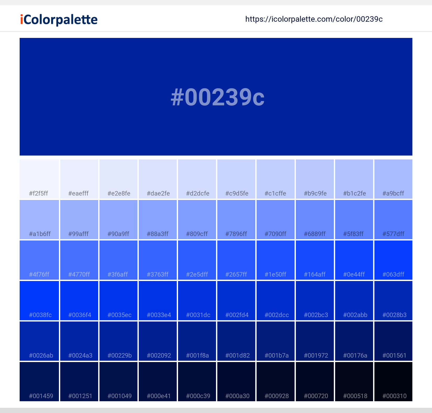 Pantone Dark Blue C Color, Hex color Code #00239C information, Hsl, Rgb