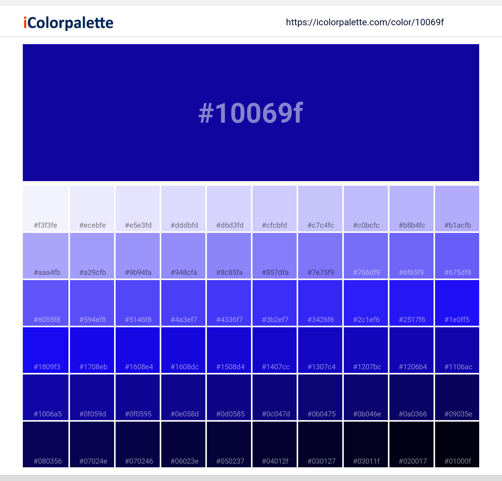 Pantone Blue 072 C Color | Hex color Code #10069F information | Hsl