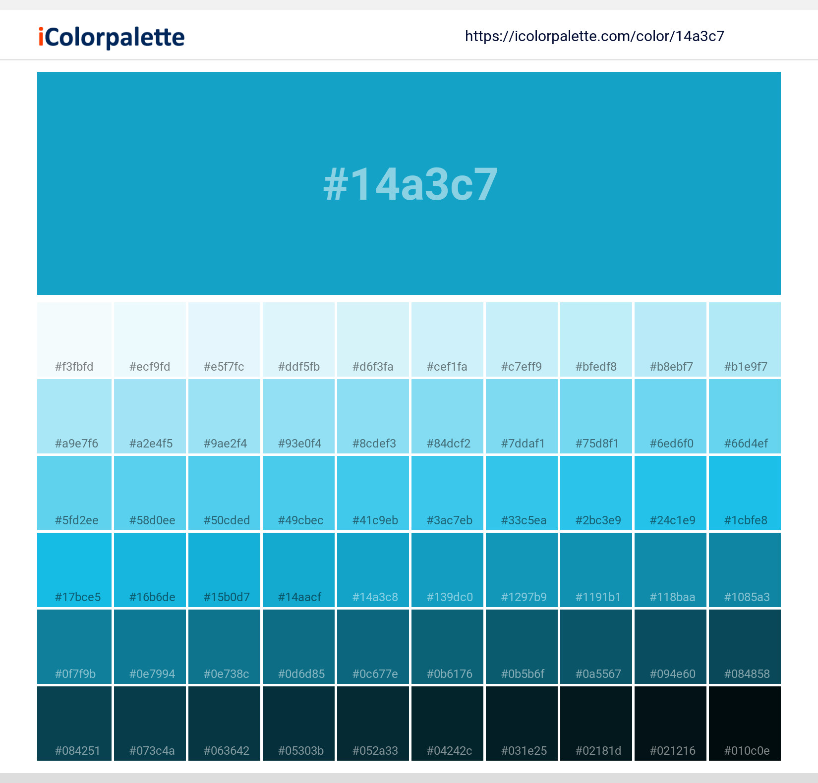 Pantone 16-4529 Tcx Cyan Blue Color, Hex color Code #14A3C7 information, Hsl, Rgb