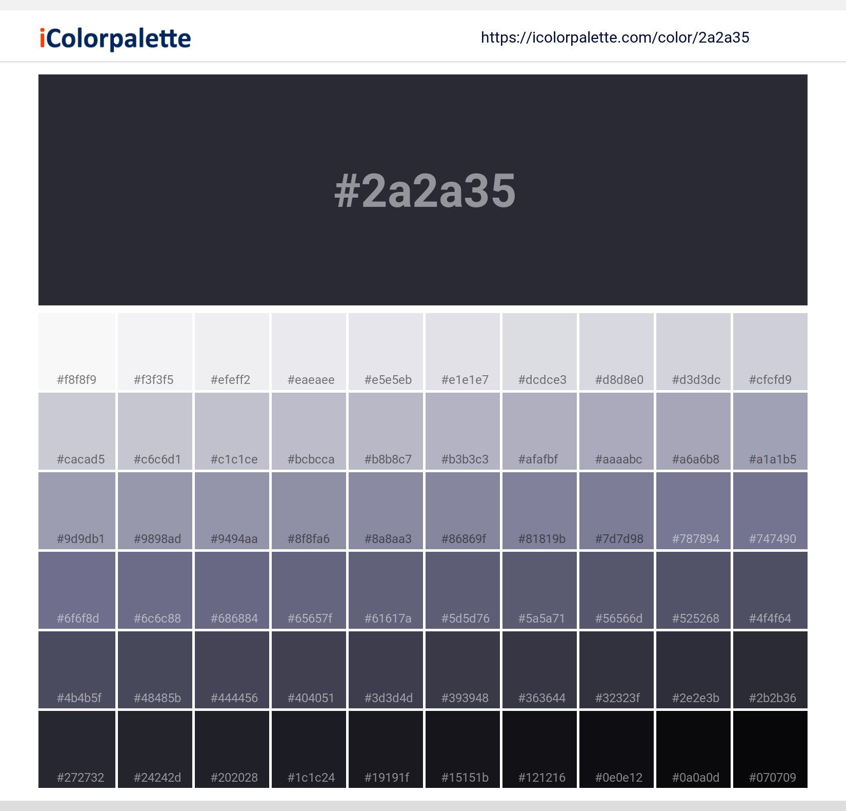 Pantone 19 3924 Tcx Night Sky Color Hex Color Code 2A2A35 