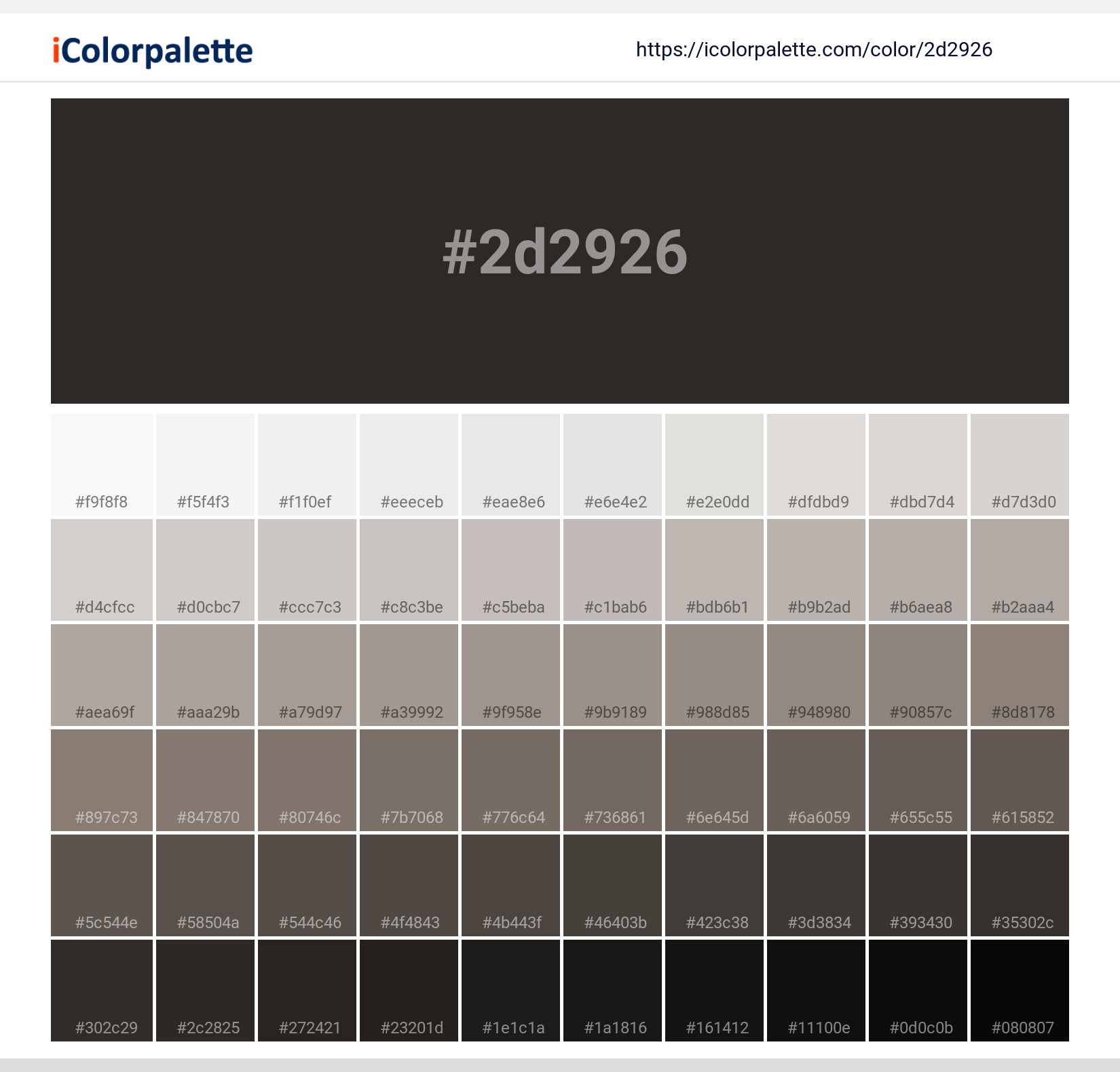Pantone Black C Color, Hex color Code #2D2926 information, Hsl, Rgb
