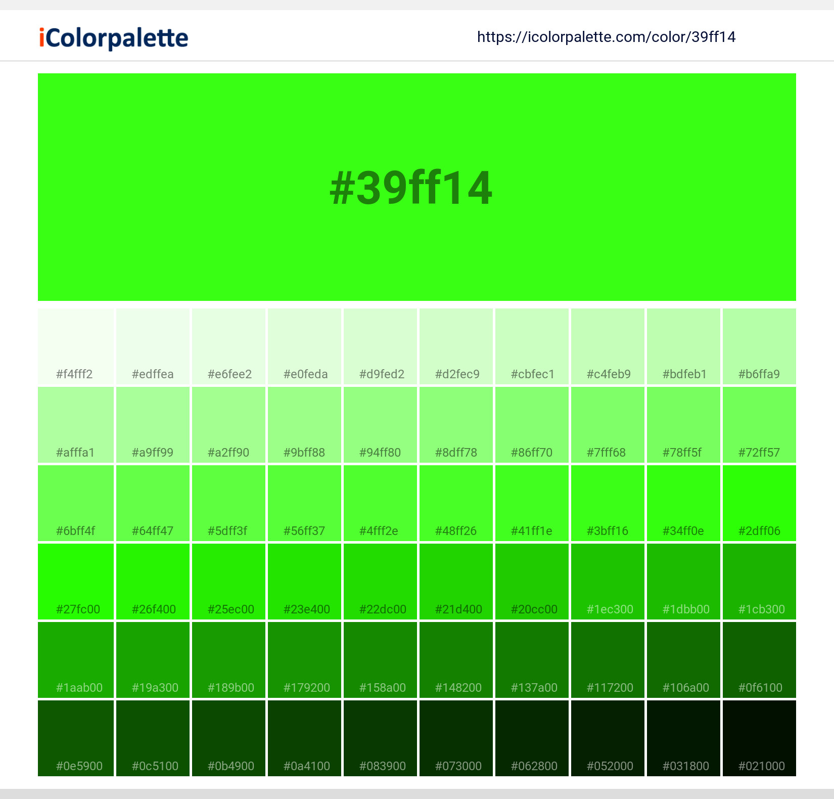 Hex Color Code 39ff14 Neon Green Color Information Hsl Rgb Pantone