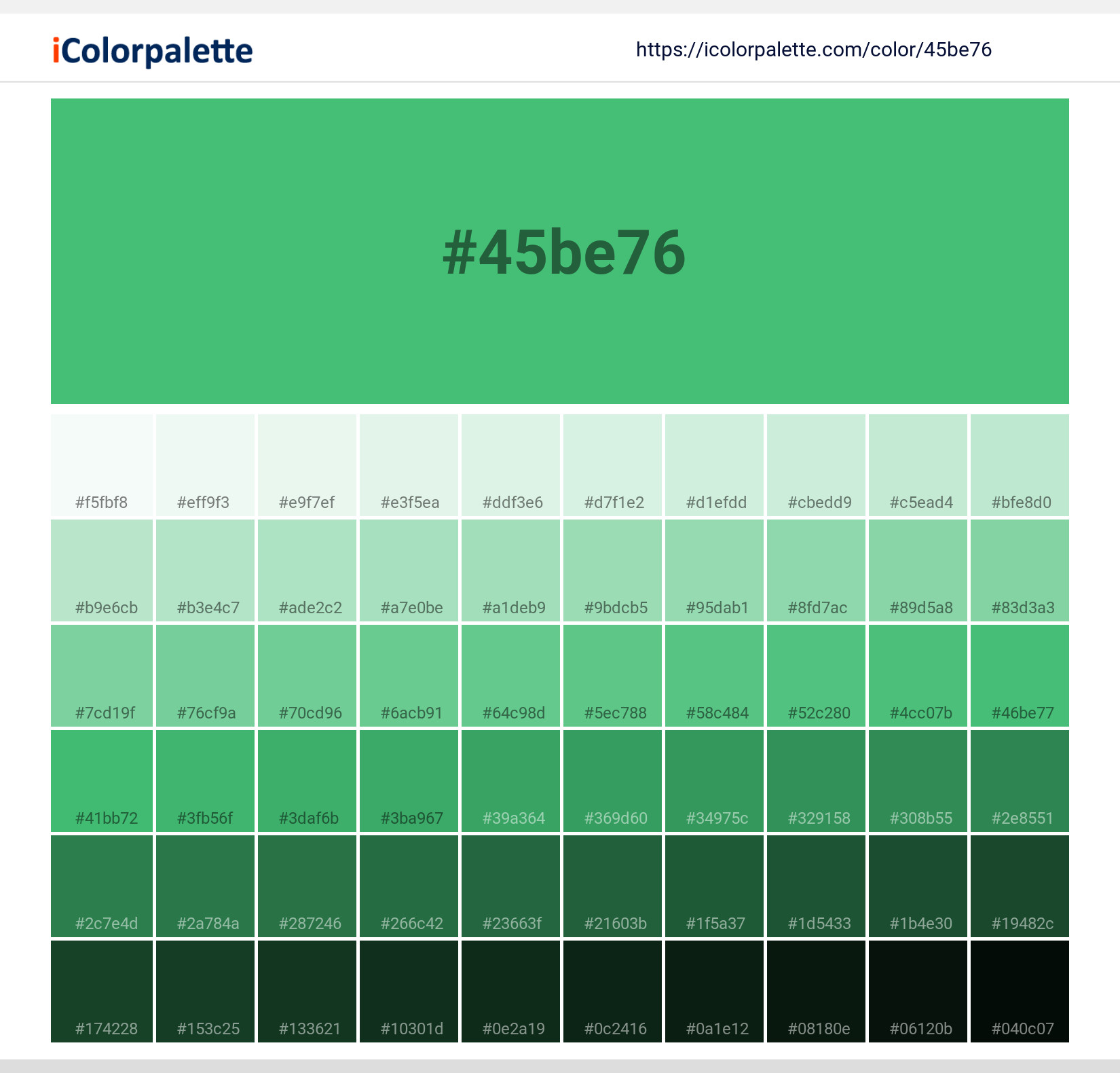 Pantone 156340 Tcx Irish Green Color Hex color Code 45BE76