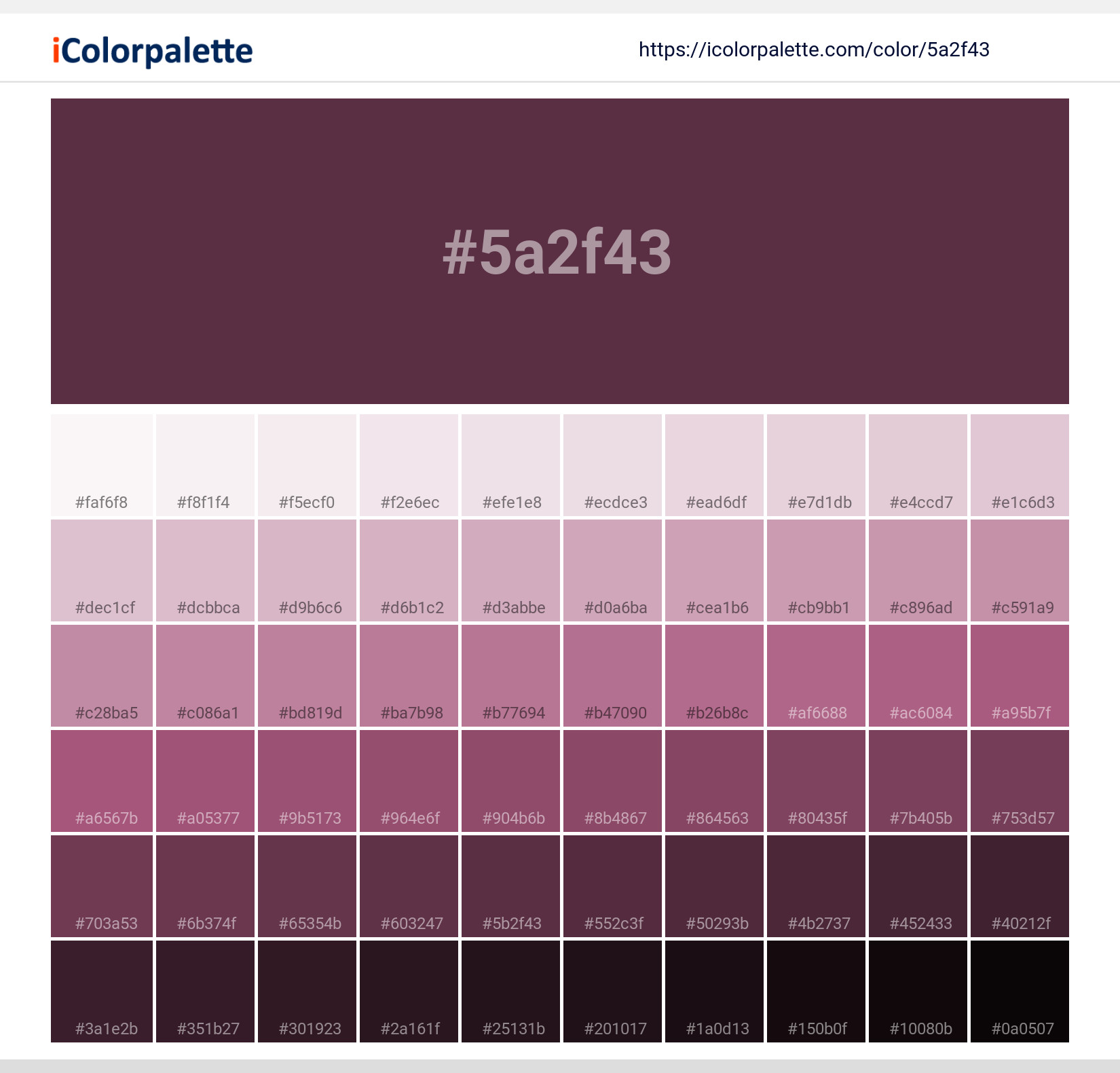 Pantone 192315 Tcx Grape Wine Color Hex color Code 5A2F43