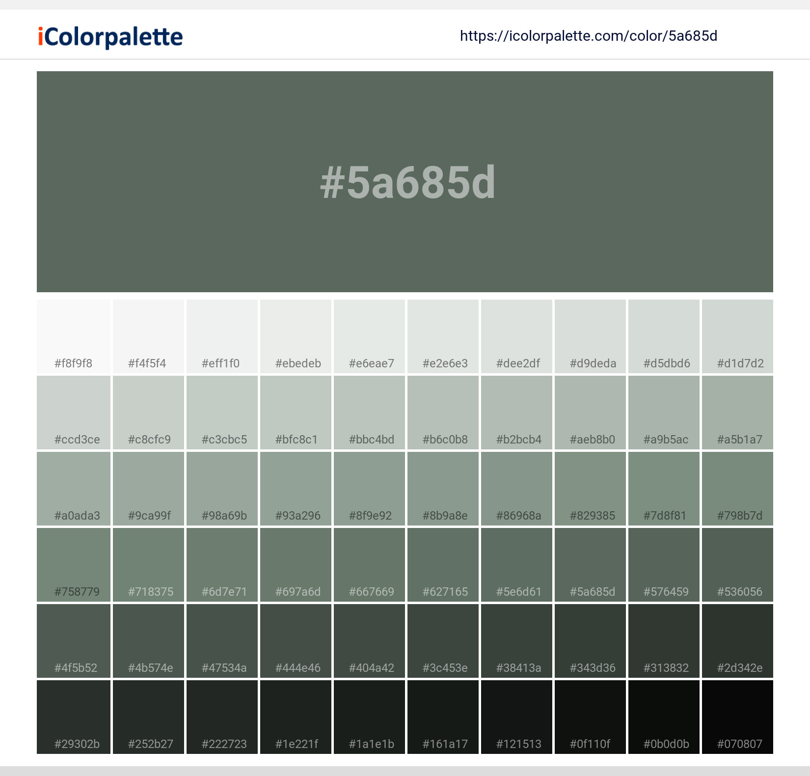 Hex Color Code 5a685d Pantone 553 U Color Information Hsl Rgb Pantone