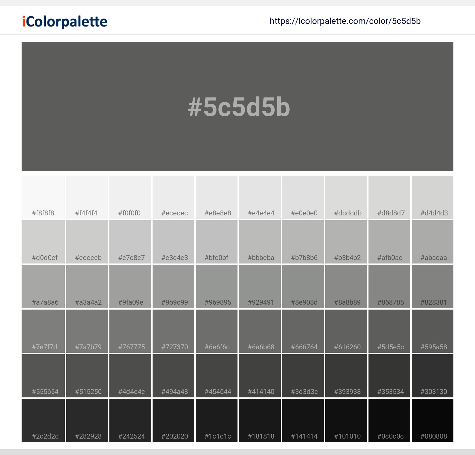 Pantone 18-0306 Tcx Gunmetal Color | Hex color Code #5C5D5B