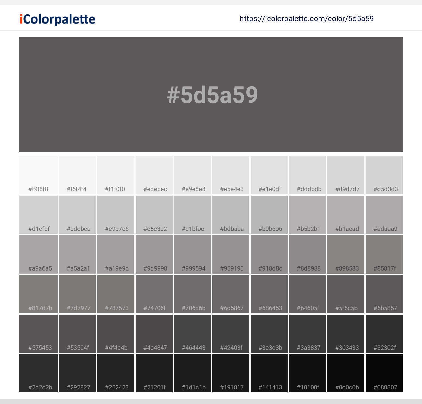 Pantone 18-0403 Tpx Dark Gull Gray Color, Hex color Code #5D5A59  information, Hsl, Rgb