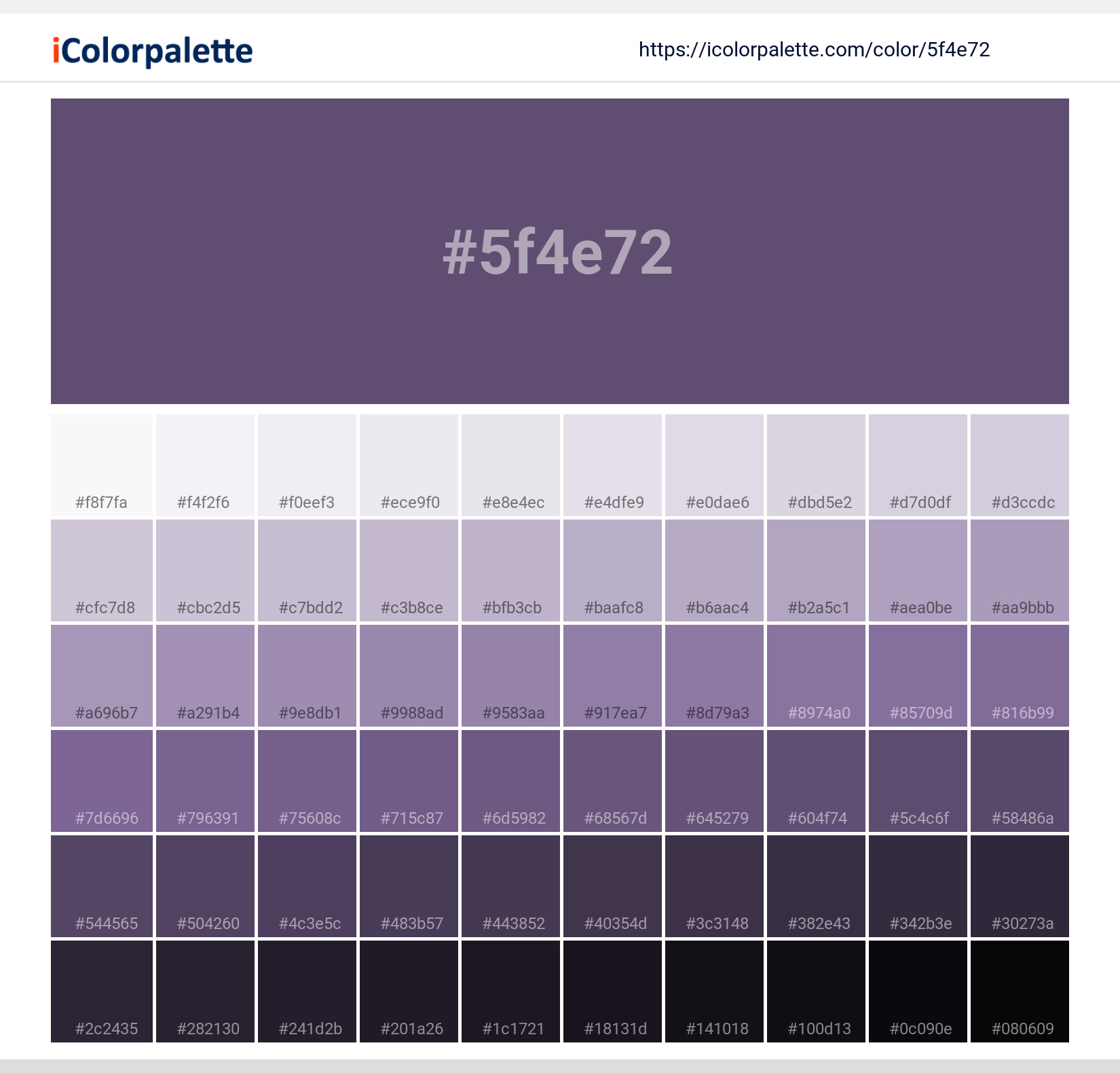 Pantone 18-3620 Tcx Mystical Color | Hex color Code #5f4e72