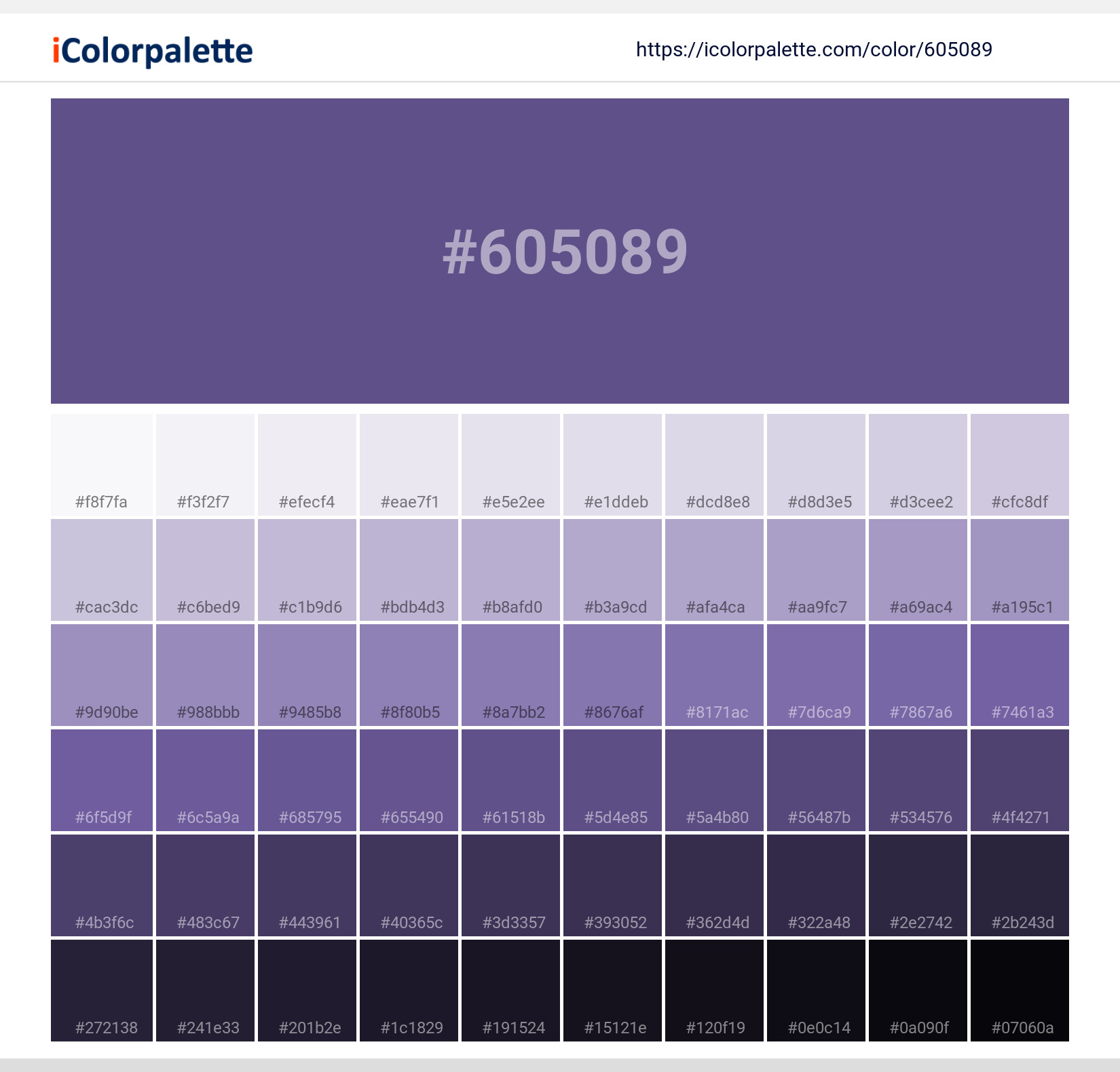 Hex Color #605089 | Printing Match PANTONE 19-3748 TPG | Color ...