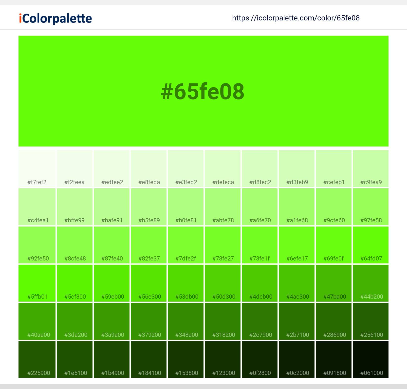 Bright Lime Green Color, 65fe08 information, Hsl, Rgb