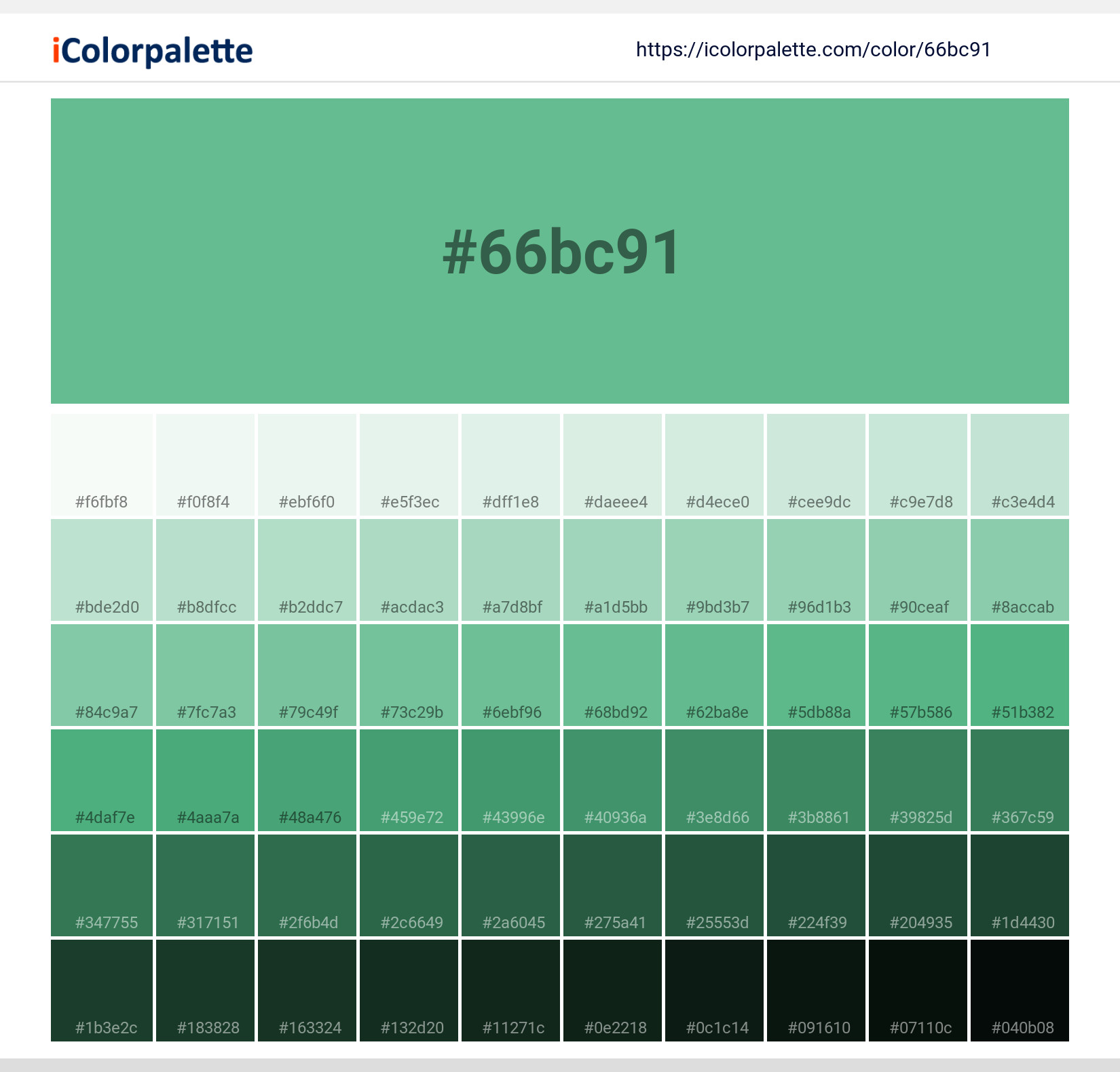 Hex Color Code 66bc91 Pantone 16 6030 Tcx Katydid Color Information Hsl Rgb Pantone