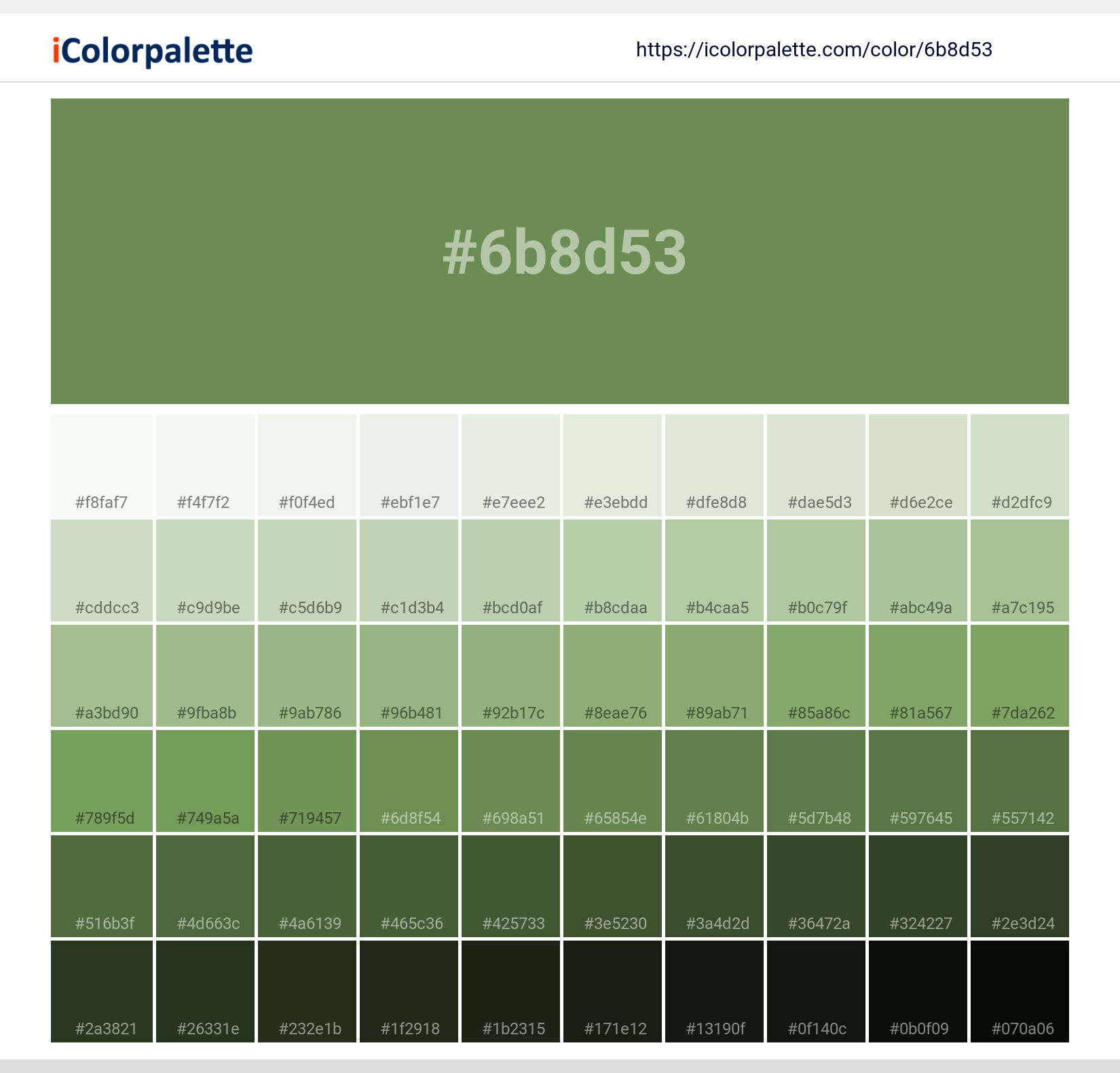 Pantone 17-0230 Tcx Forest Green Color, Hex color Code #6B8D53 information, Hsl, Rgb