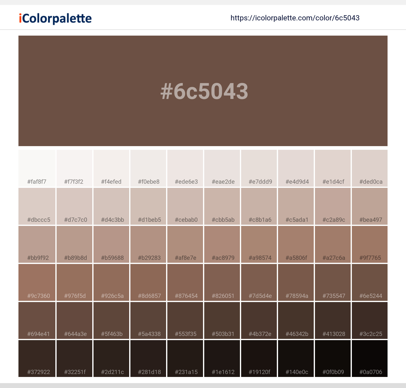 Pantone 18-1222 Tcx Cocoa Brown Color, Hex color Code #6c5043 information, Hsl, Rgb