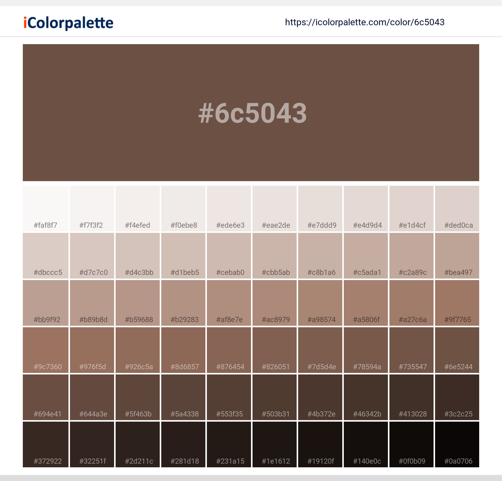 Pantone 181222 Tcx Cocoa Brown Color Hex color Code 6C5043