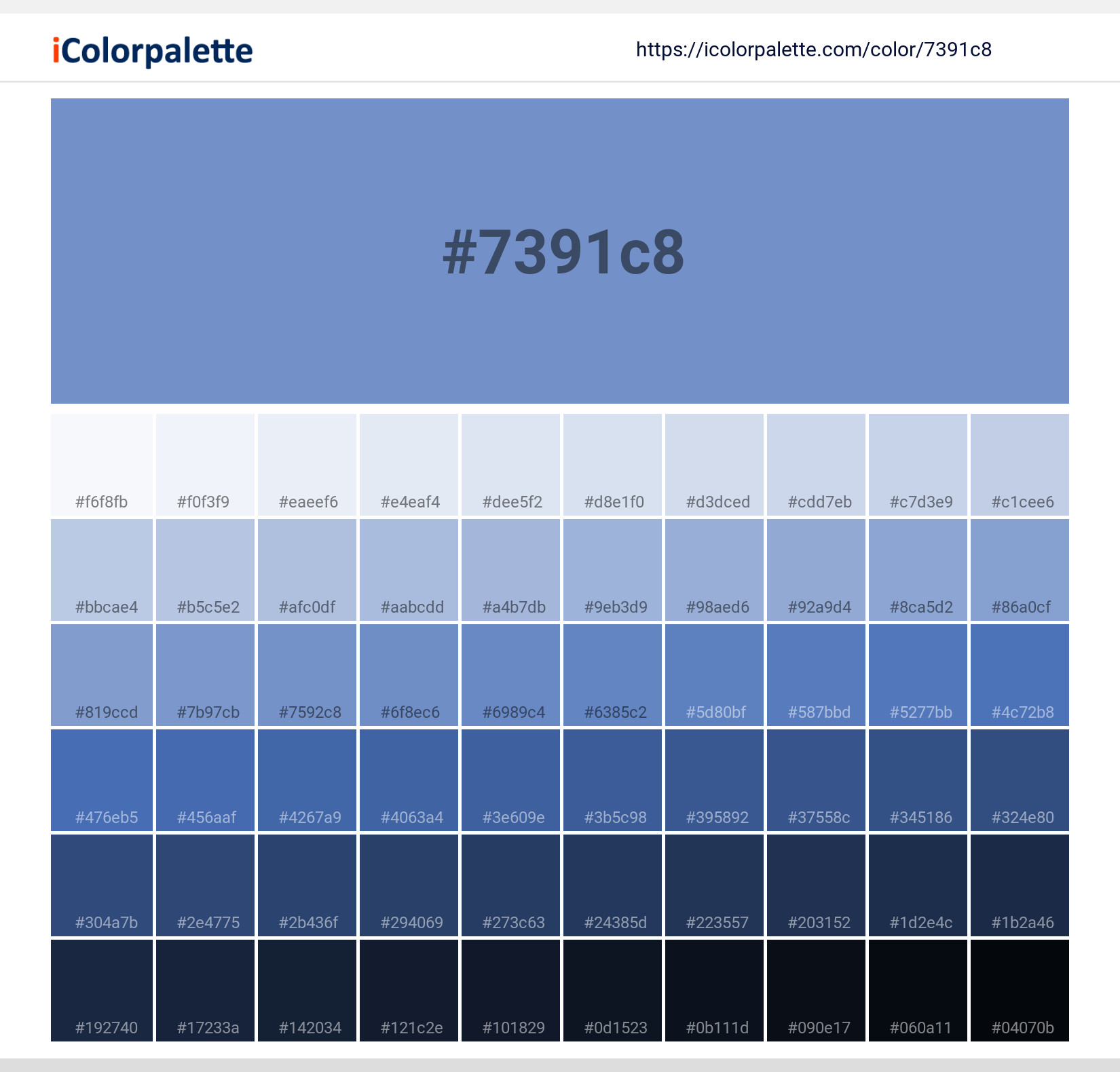 Pantone 16-4031 Tcx Cornflower Blue Color | Hex color Code #7391C8 