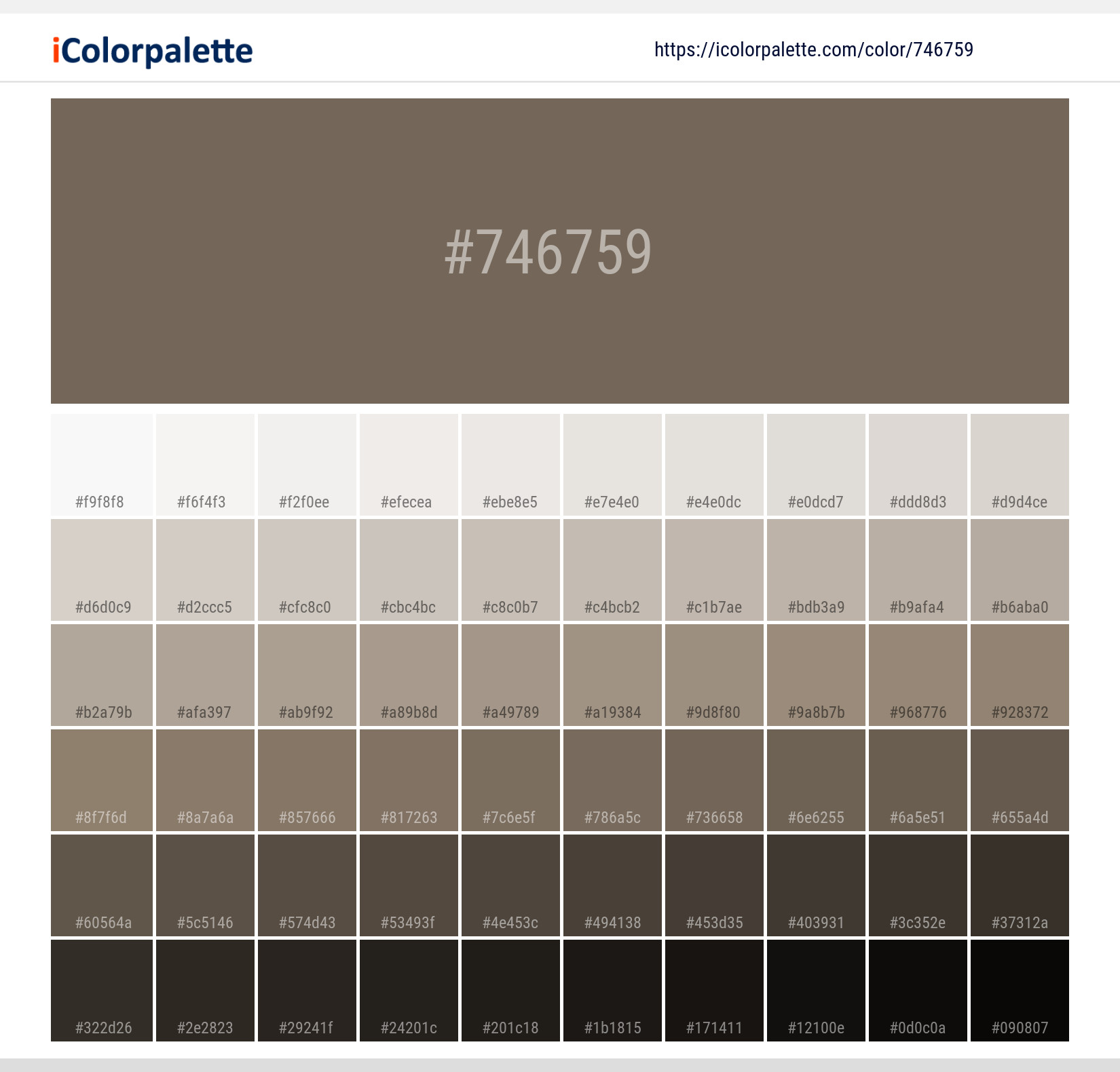 COLOR +   18冊 Pantone 18-1015 Tpg Shitake Color | Hex color Code #746759